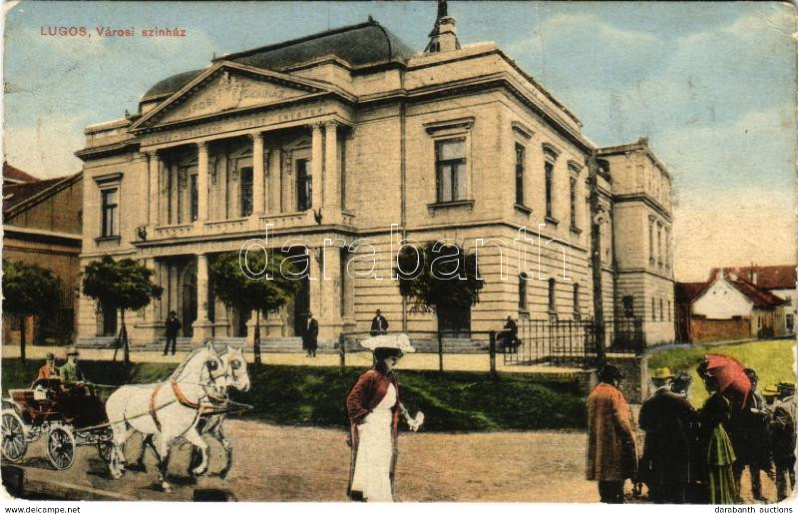 * T4 1912 Lugos, Lugoj; Városi Színház. Montázs Lovas Hintóval / Theatre. Montage With Horse Chariot (Rb) - Unclassified