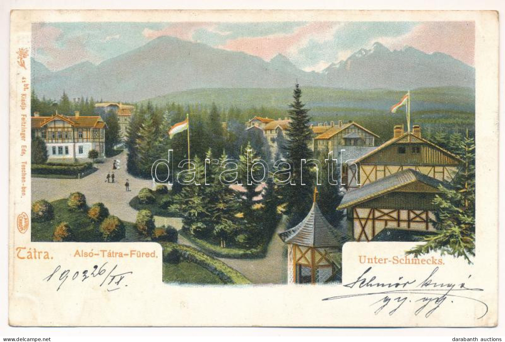 T2/T3 1903 Alsótátrafüred, Unter-Schmecks, Dolny Smokovec (Magas-Tátra, Vysoké Tatry); Nyaralók Magyar Zászlókkal. Feitz - Sin Clasificación