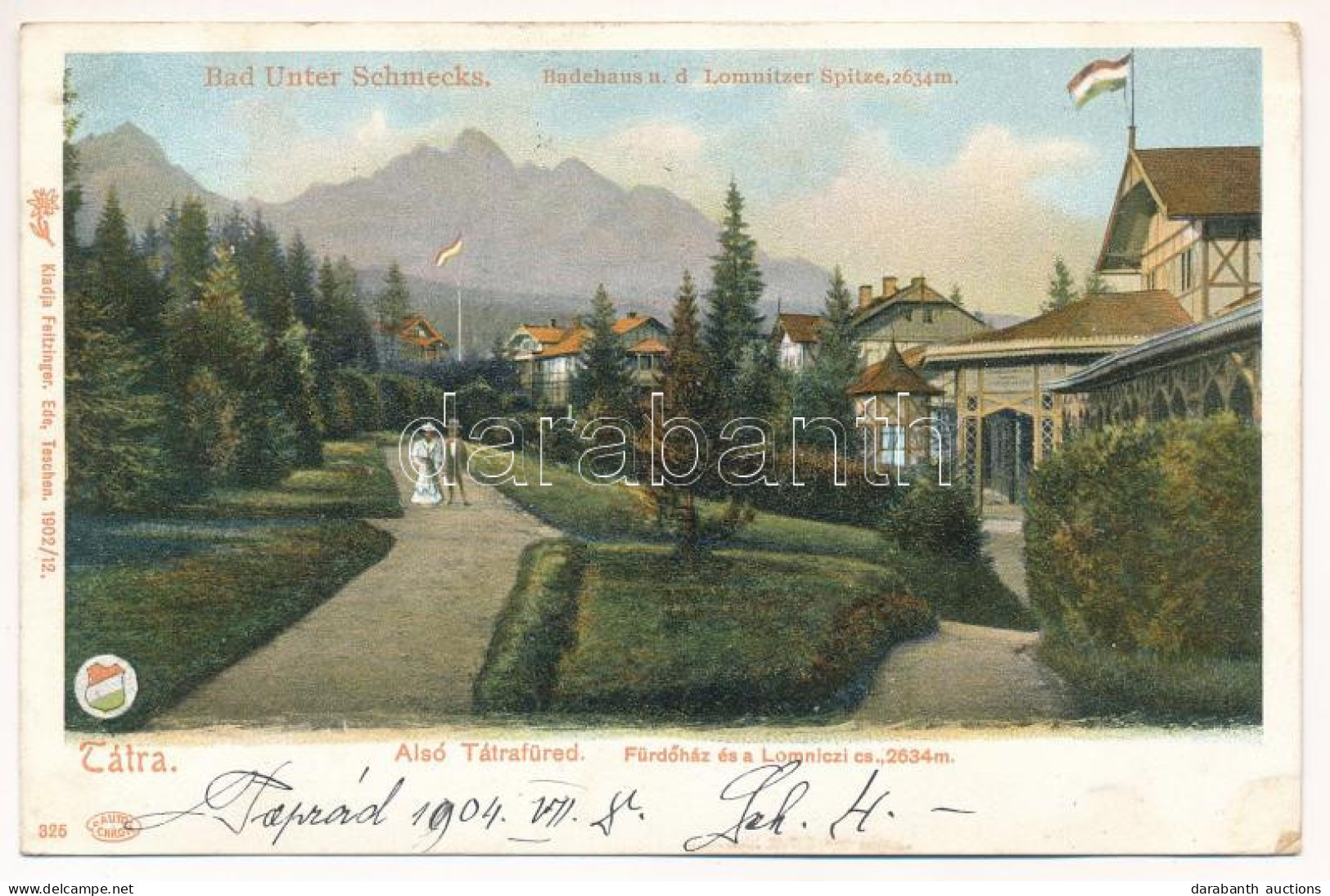 T2/T3 1904 Alsótátrafüred, Unter-Schmecks, Dolny Smokovec (Magas-Tátra, Vysoké Tatry); Fürdőház és Lomnici Csúcs. Feitzi - Zonder Classificatie