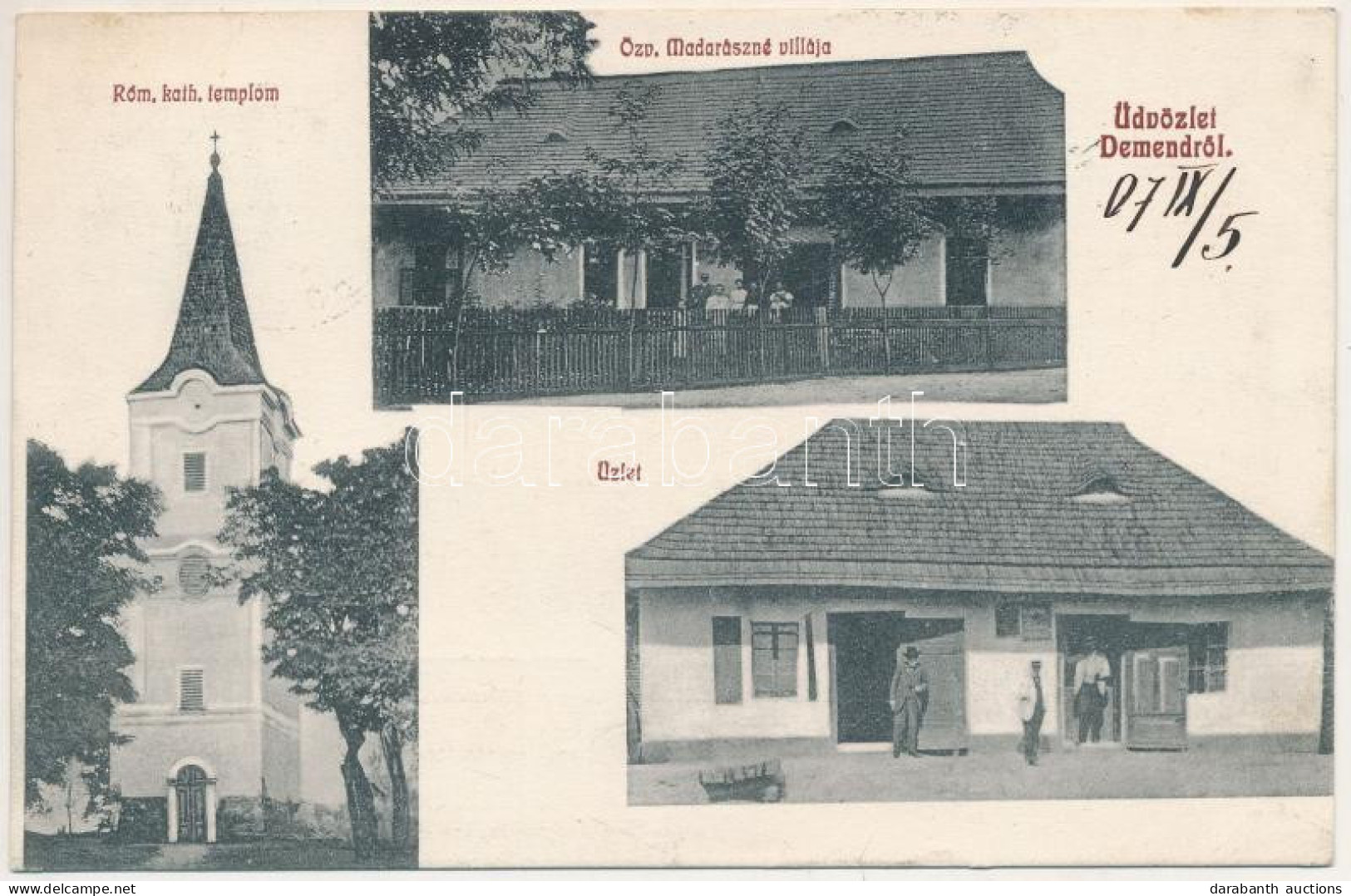 T2 1907 Deménd, Demandice (Hont); Római Katolikus Templom, Özv. Madarászné Villája, Kastély, üzlet / Church, Castle, Sho - Unclassified