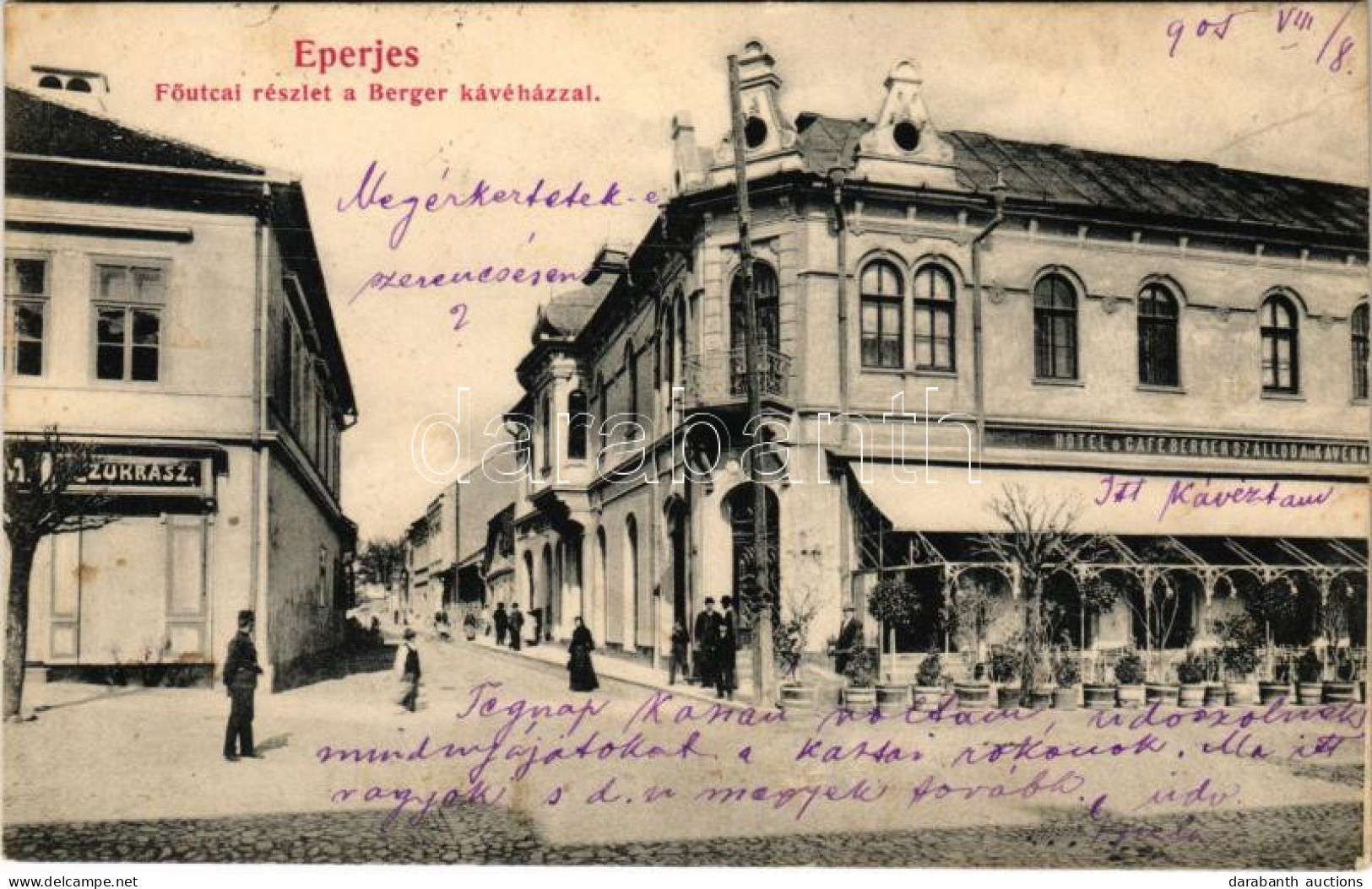 * T2/T3 1905 Eperjes, Presov; Fő Utca, Berger Szálloda és Kávéház, Cukrász üzlet. Cattarino Sándor Kiadása / Main Street - Unclassified