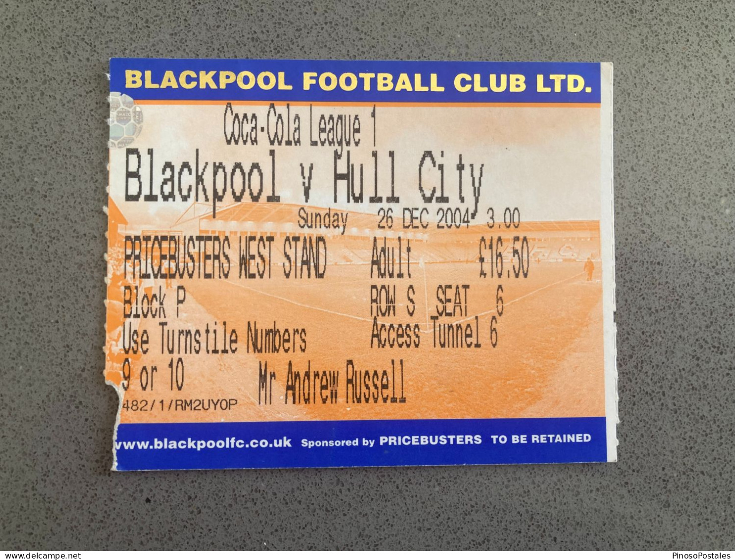 Blackpool V Hull City 2004-05 Match Ticket - Tickets & Toegangskaarten