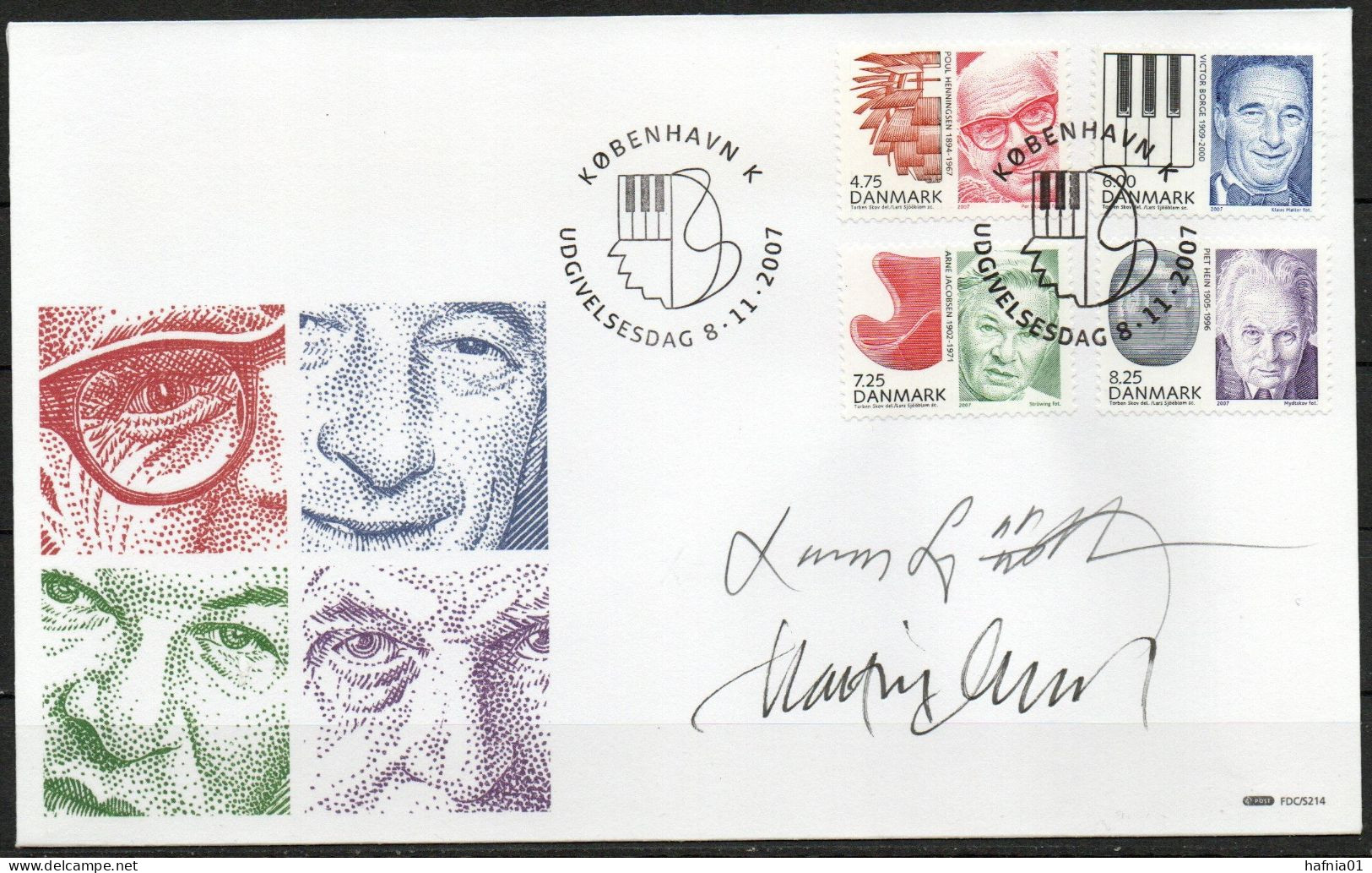 Martin Mörck. Denmark 2007. Personalities. Michel 1477 - 1480 FDC. Signed. - FDC