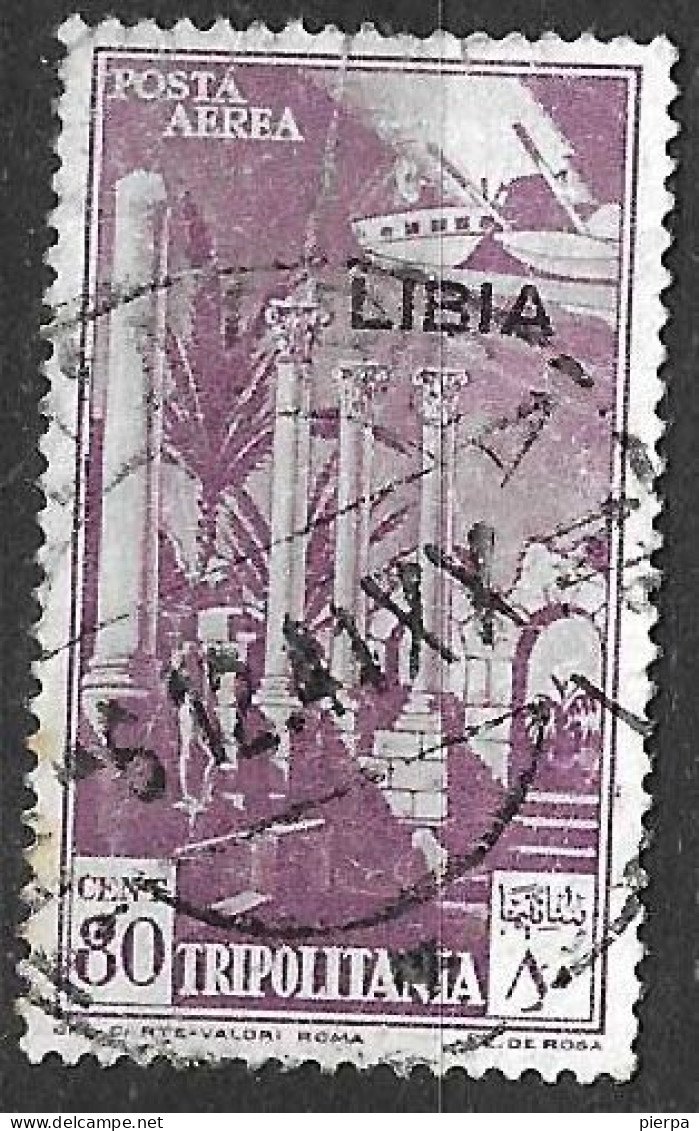 LIBIA - 1941 - POSTA AEREA  - CENT. 80 - USATO (YVERT AV 20 - MICHEL 126 - SS A48) - Libya