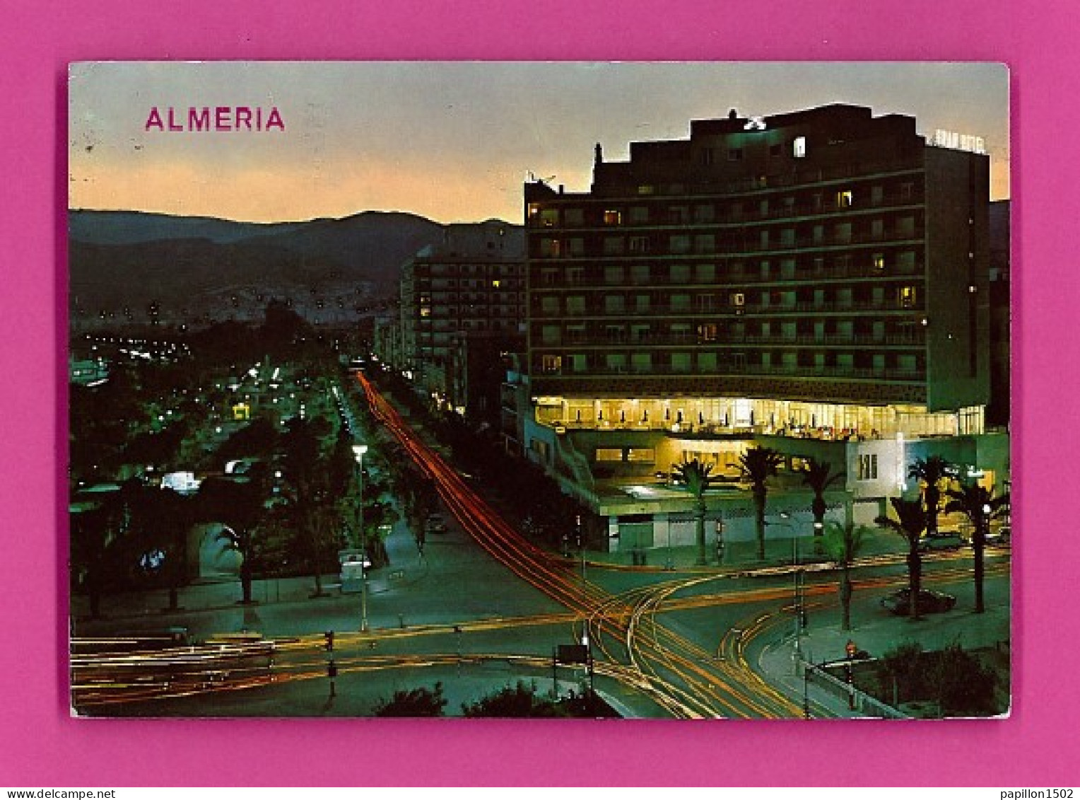 E-Espagne-167D ALMERIA, Parque José Antonio Y Gran Hotel, Vista Nocturna - Almería