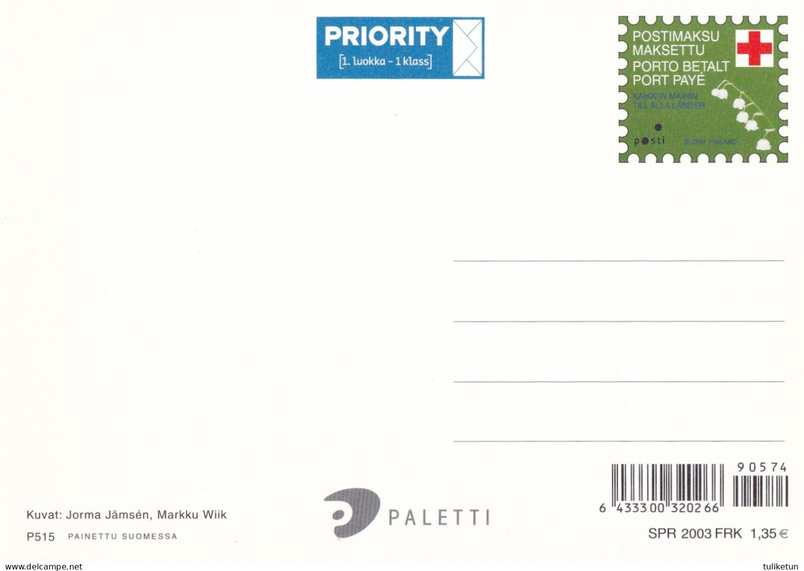 Postal Stationery - Summer Landscape - Scene - Red Cross 2003 - Finlandia - Suomi Finland - Postage Paid - Enteros Postales