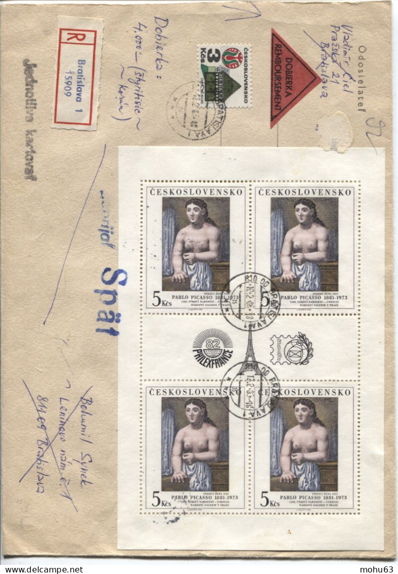 Tschechoslowakei # 2645 Kleinbogen II Philexfrance  U.a. R-NN-Brief Pablo Picasso - Cartas & Documentos