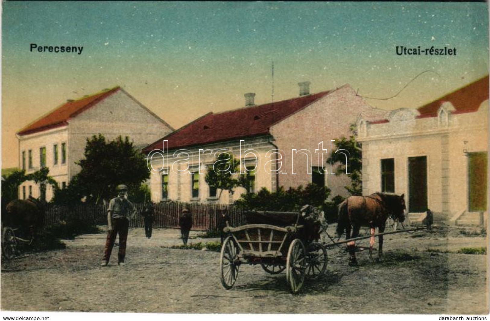 T2 1921 Perecseny, Perechyn, Perecin; Utca, Lovaskocsi / Street, Horse Cart - Unclassified