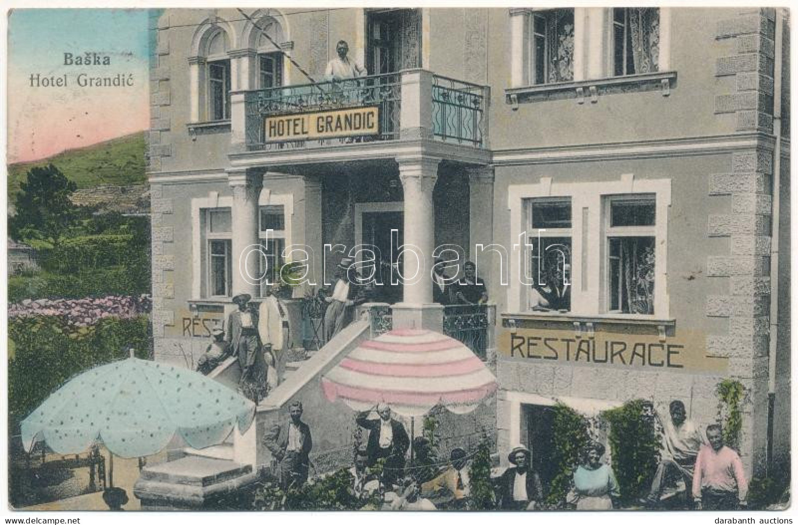 T2/T3 1921 Baska (Krk), Hotel Grandic I Restaurace / Hotel And Restaurant With Guests (EK) - Unclassified