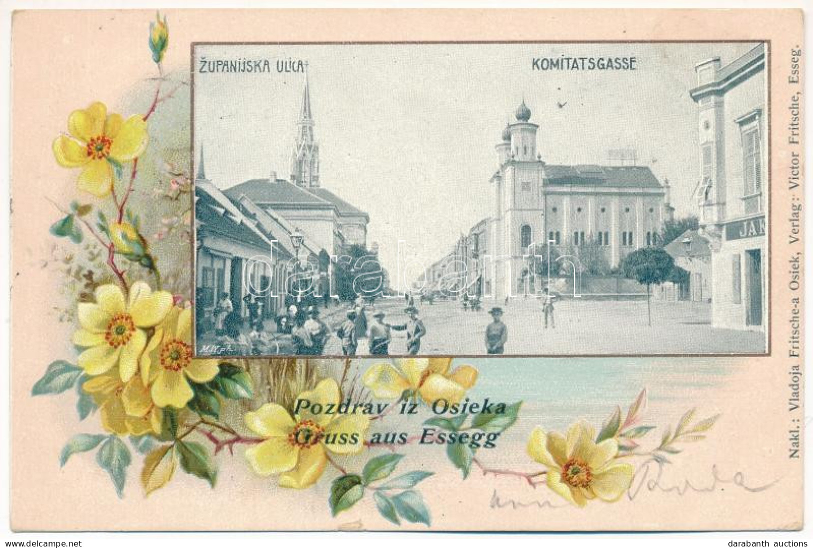 T2 1899 (Vorläufer) Eszék, Essegg, Osijek; Zupanijska Ulica / Comitatsgasse / Utca, Zsinagóga, Piac / Street, Synagogue, - Unclassified