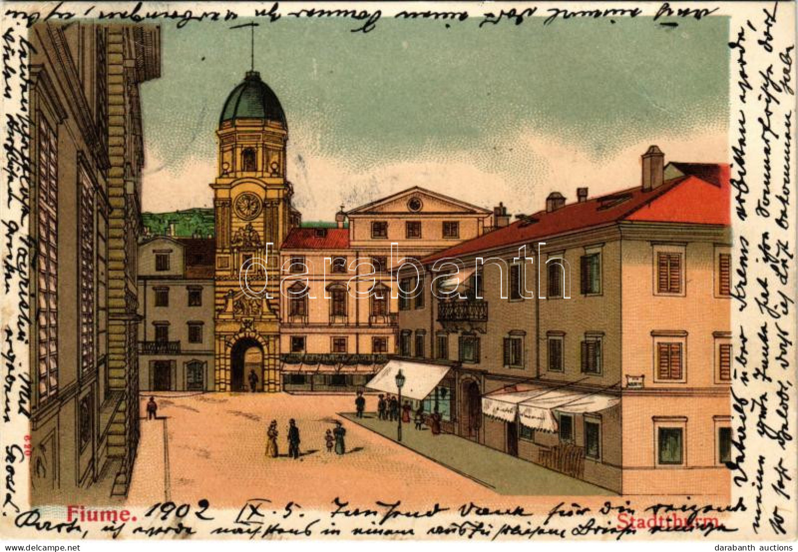 T2/T3 1902 Fiume, Rijeka; Stadtthurm / Városi Toronyóra / Clocktower. Art Nouveau Litho - Non Classés