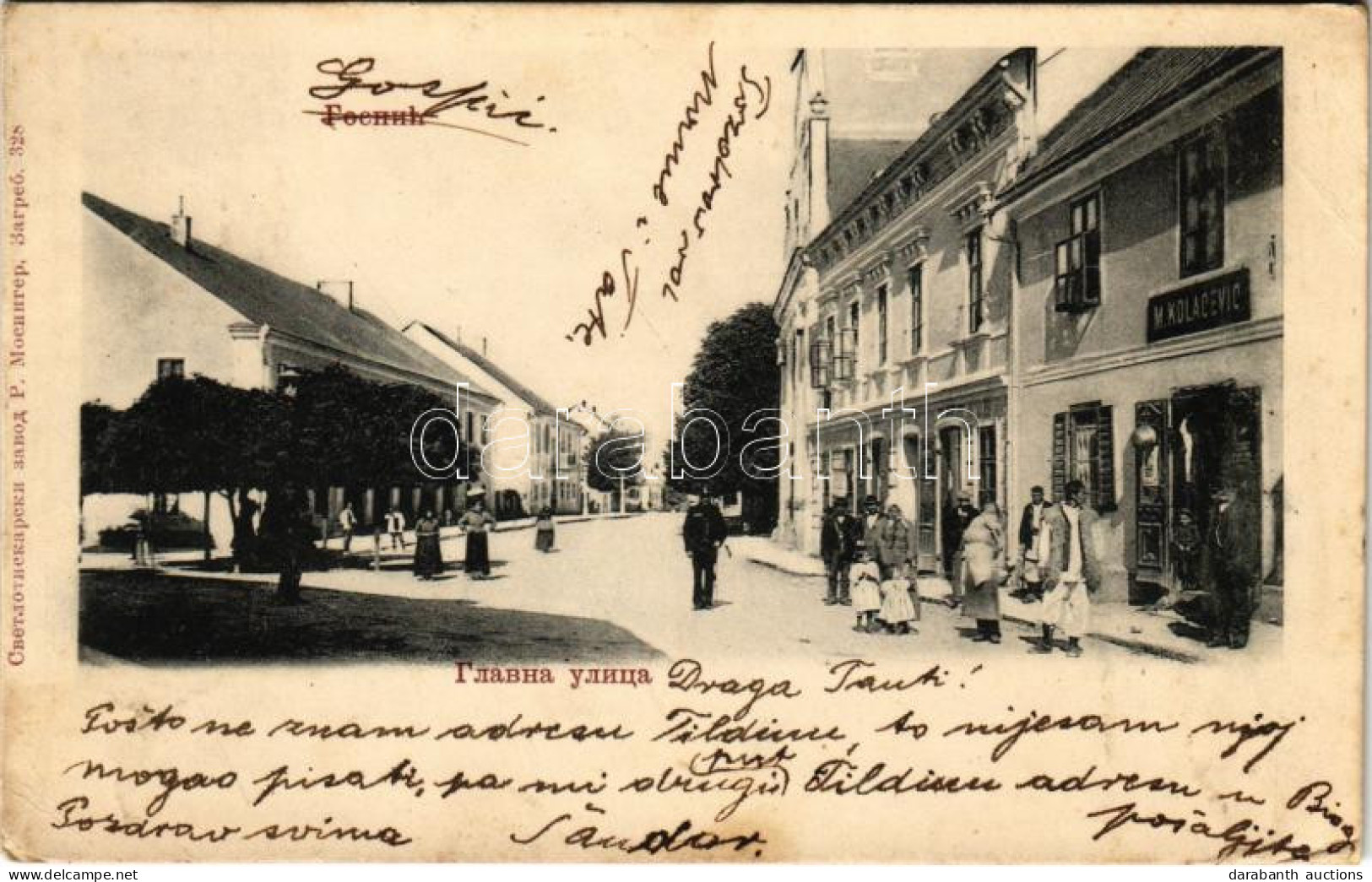 T2/T3 1908 Goszpics, Gospic; Fő Utca, M. Kolacevic üzlete / Main Street, Shop (EK) - Unclassified
