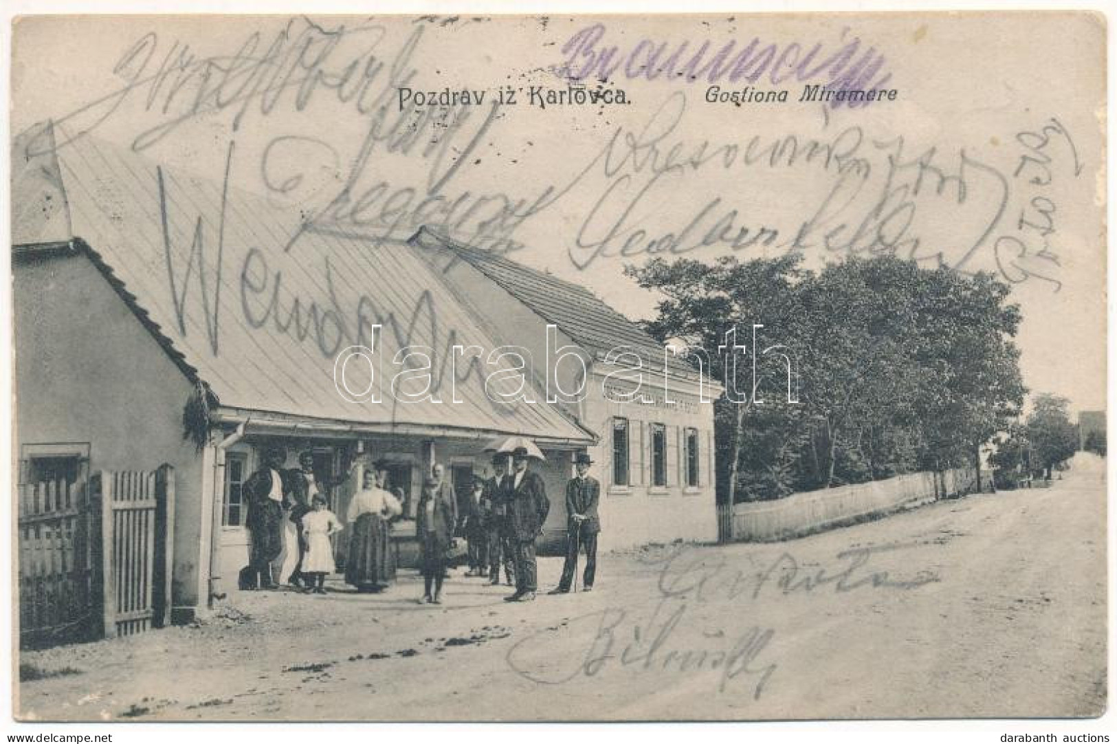 T2/T3 1910 Károlyváros, Karlovac; Gostiona I Kuglana Miramare F. Potock / Vendéglő és Tekepálya / Hotel And Restaurant W - Non Classés