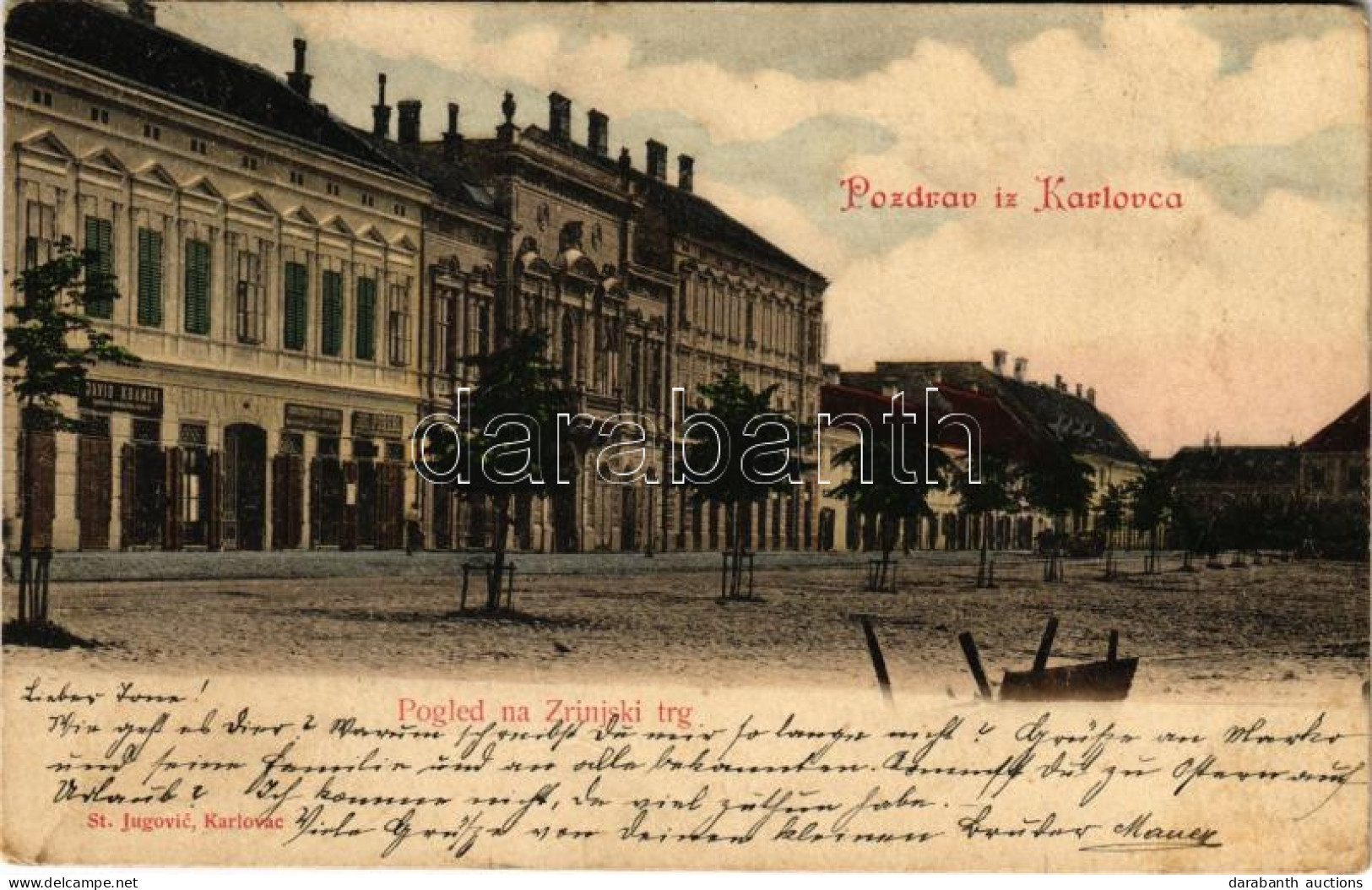 T2/T3 1900 Károlyváros, Karlovac; Pogled Na Zrinjski Trg / Zrínyi Tér, David Kramer és Jos. Purebl üzlete / Square, Shop - Unclassified