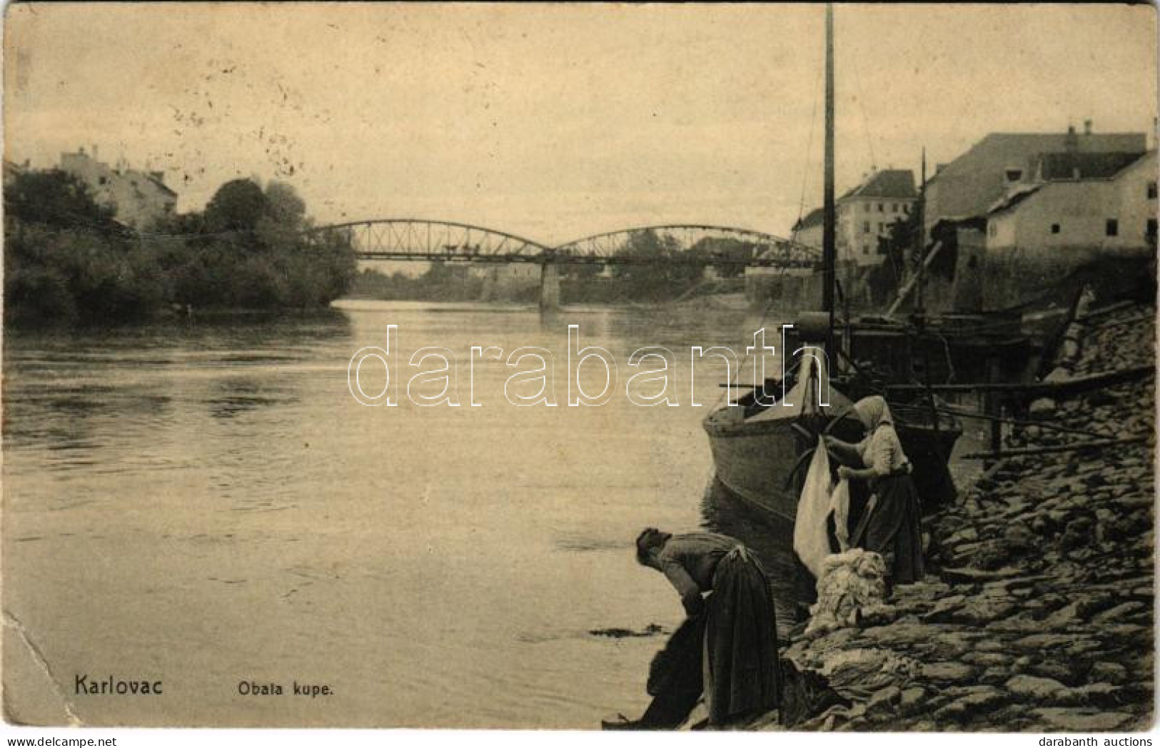 * T3 1910 Károlyváros, Karlovac; Obala Kupe / Mosóasszonyok A Folyóparton / Washing In The River (Rb) - Unclassified