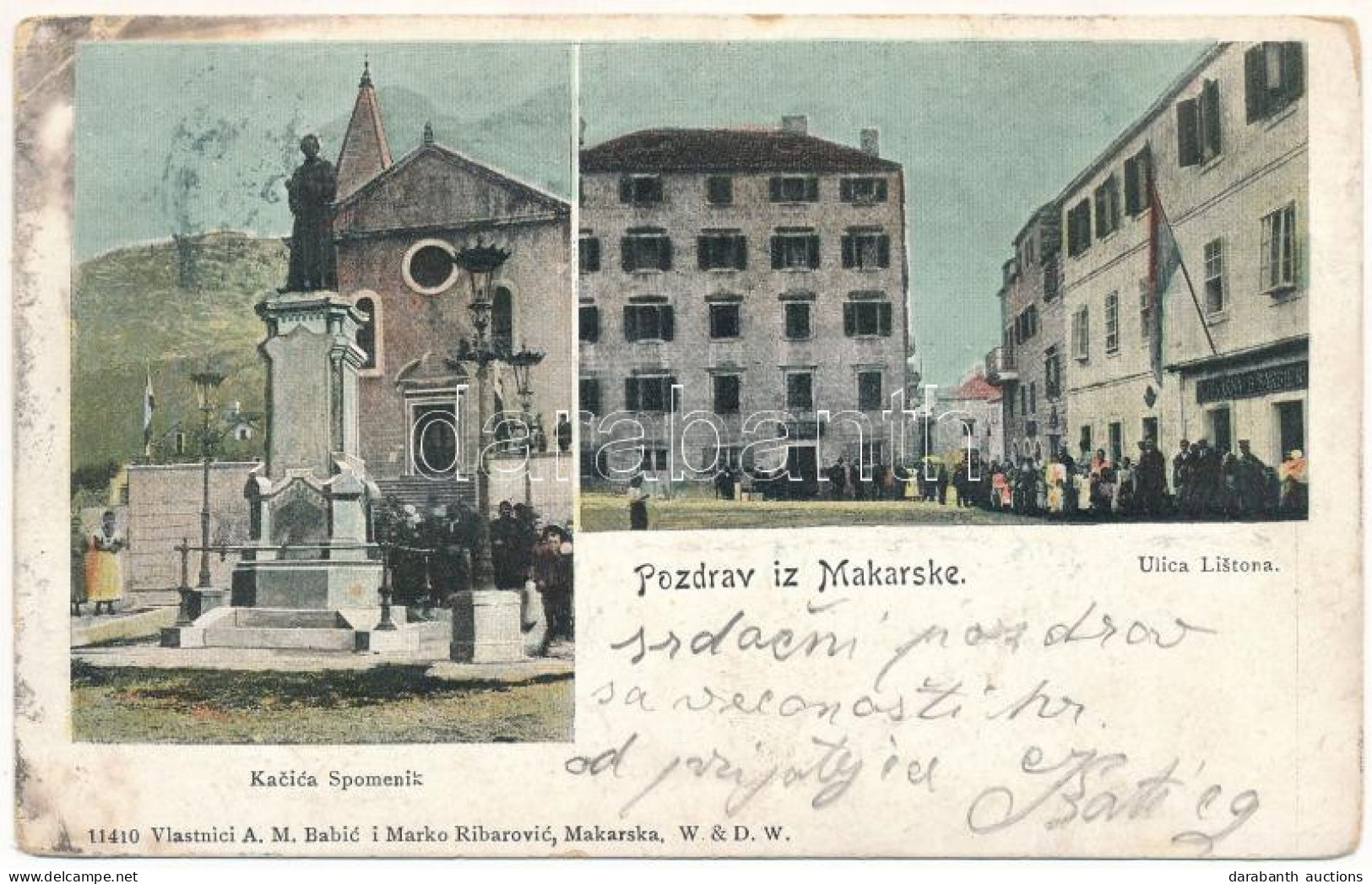 T2/T3 1901 Makarska, Kacica Spomenik, Ulica Listona / Monument, Street, Shops (EK) - Unclassified