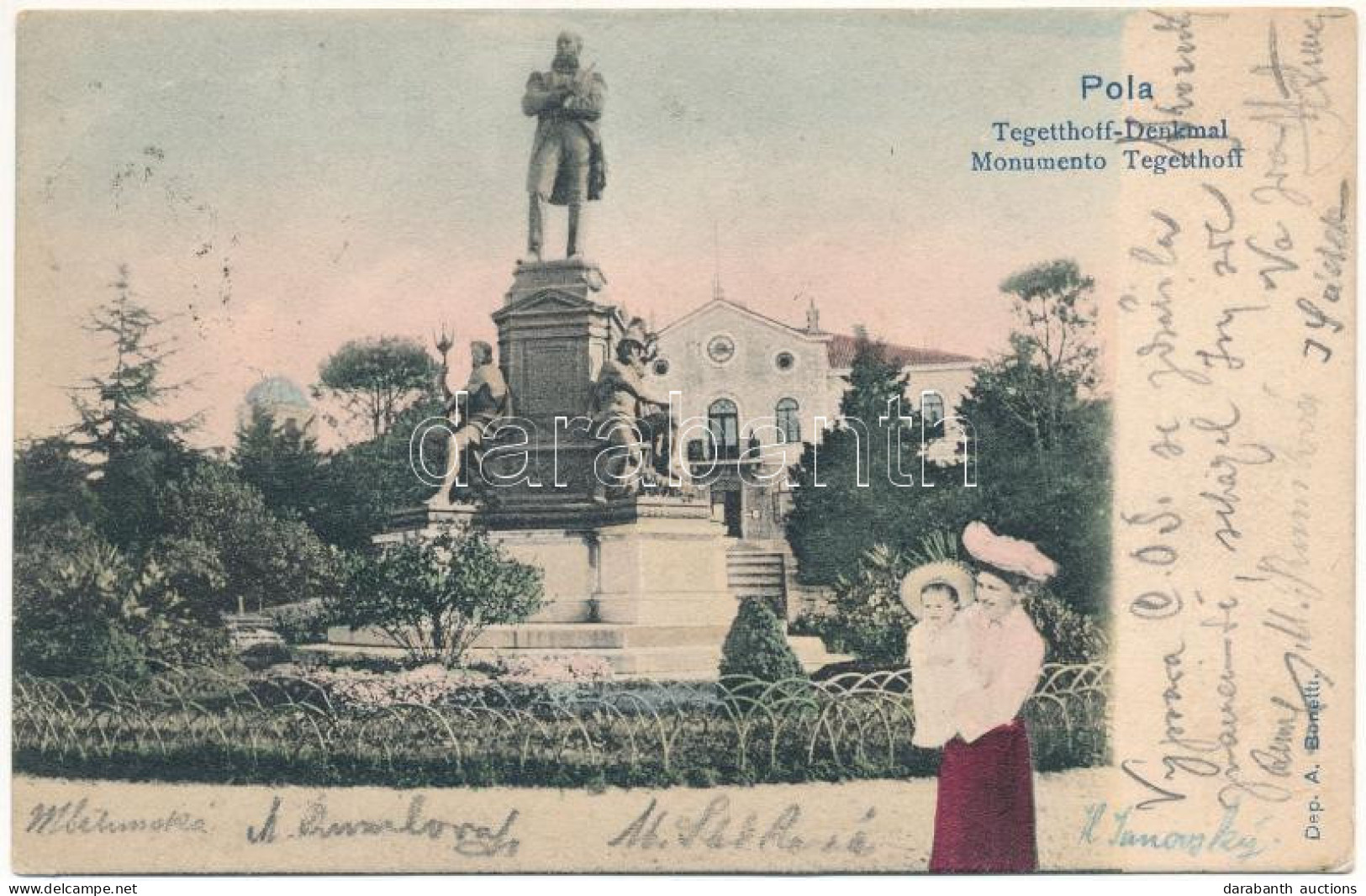 T2 1904 Pola, Pula; Tegetthoff Denkmal. K.u.k. Keriegsmarine / Monument. Dep. A. Bonetti Montage - Ohne Zuordnung