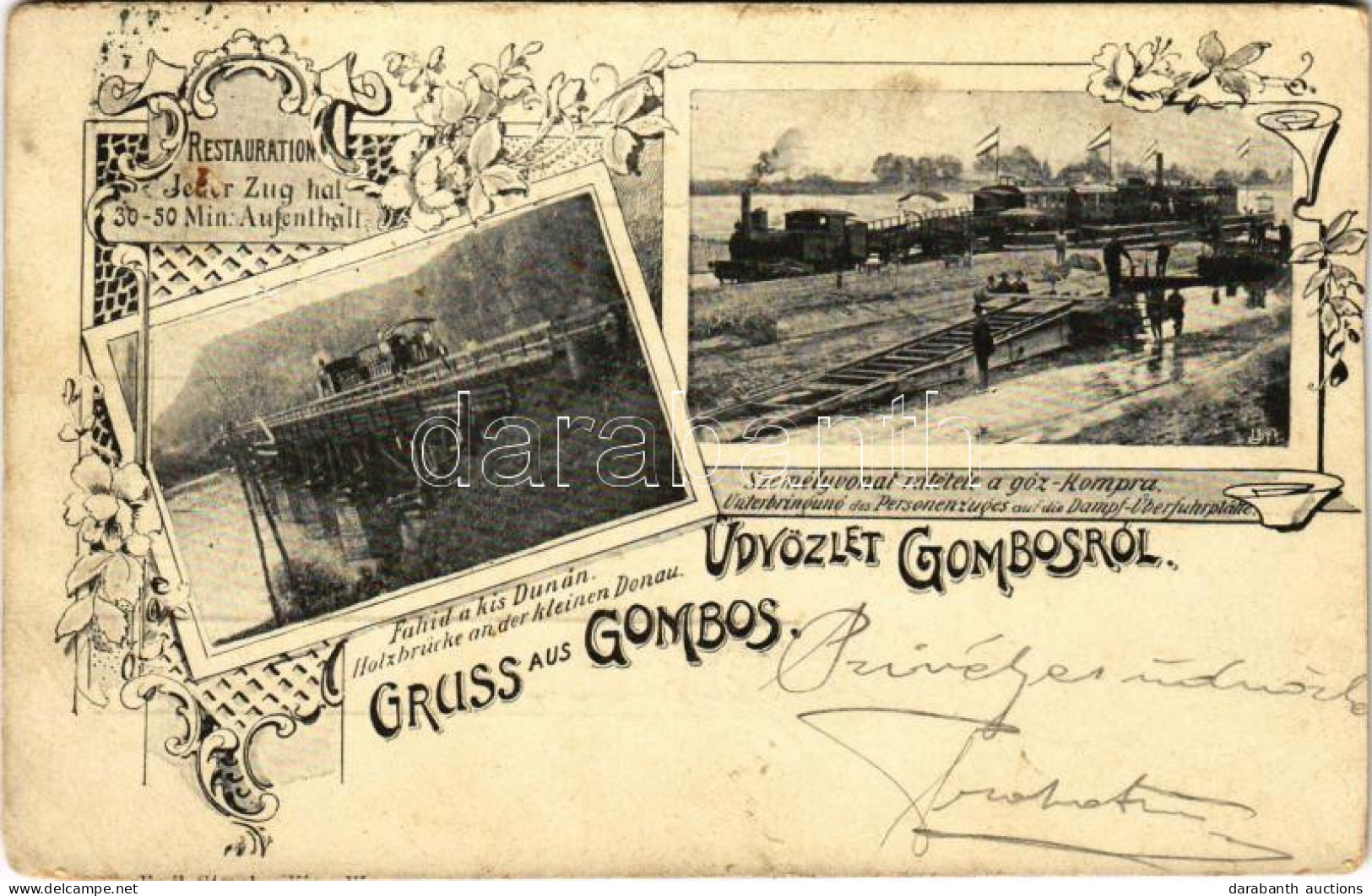 T4 1901 Gombos, Bogojeva, Bogojevo; Vasúti Fahíd A Kis Dunán, Személyvonat Rátétele A Gőzkompra, Gőzmozdony, Vonat / Res - Unclassified