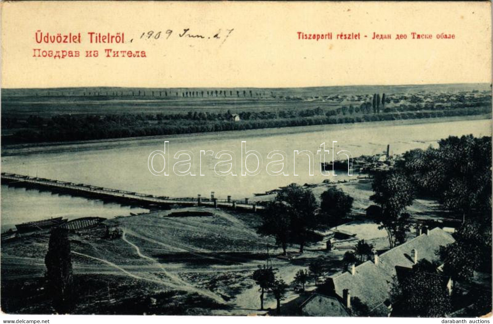 T2/T3 1909 Tital, Tisza Parti Részlet, Hajóhíd. W. L. Bp. 2322. / Tisa Riverside, Pontoon Bridge - Unclassified