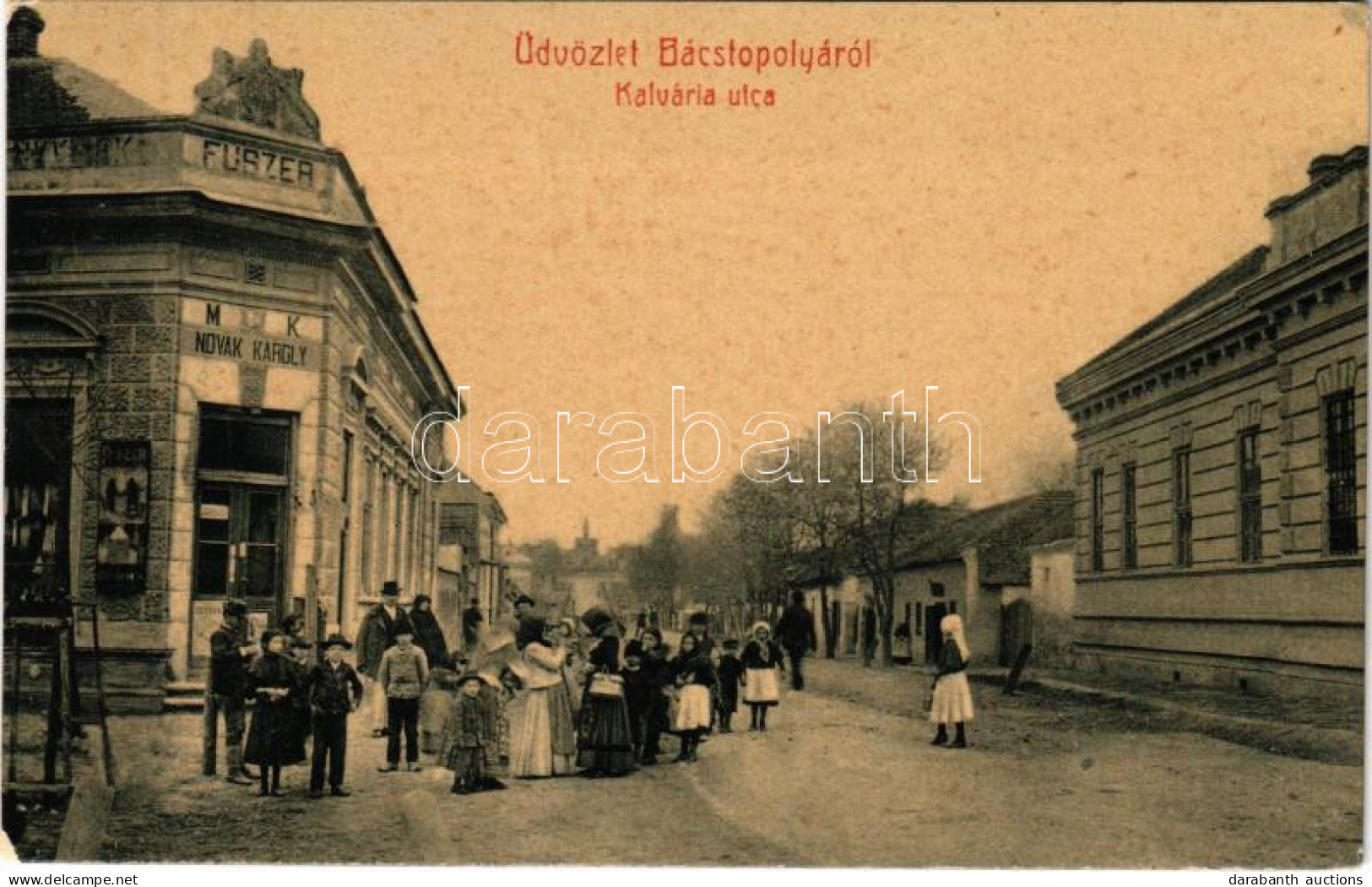 T2 1910 Topolya, Bácstopolya, Backa Topola; Kálvária Utca, Novák Károly üzlete. Wilheim Miksa Kiadása 603. / Street, Sho - Unclassified