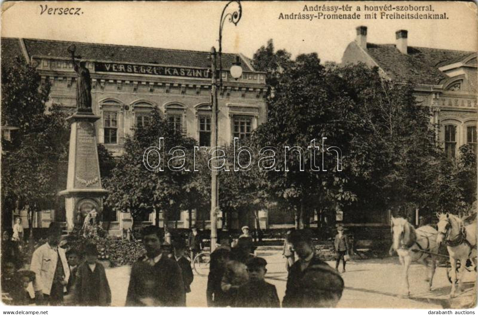 T3 1911 Versec, Werschetz, Vrsac; Andrássy Tér, Honvéd Szobor, Kaszinó. Fl. Schiopu Kiadása / Andrássy-Promenade Mit Fre - Unclassified