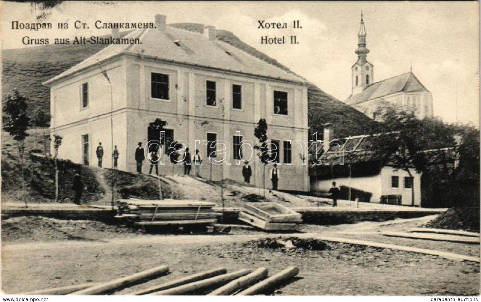 T2 1909 Zalánkemén, Szalánkemén, Alt-Slankamen; II. Szálloda, Templom / Hotel, Church - Sin Clasificación