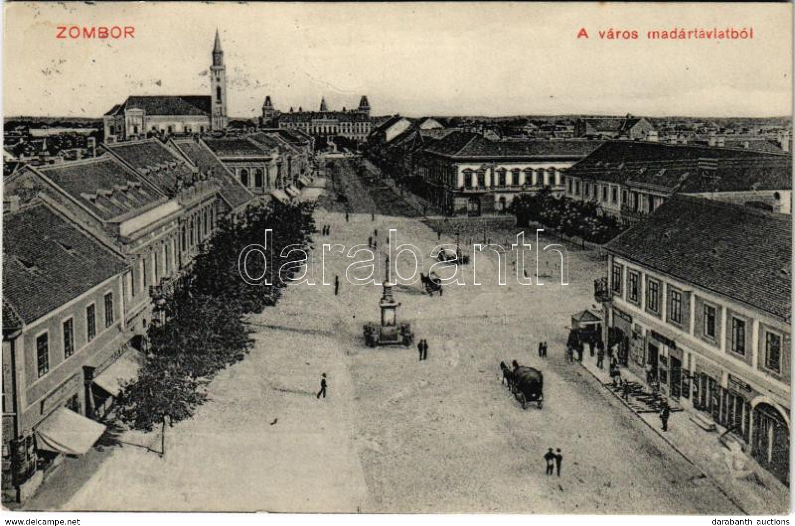 T2/T3 1911 Zombor, Sombor; A Város Madártávlatból, üzletek. Kaufmann Emil Kiadása / General View, Shops (EK) - Ohne Zuordnung