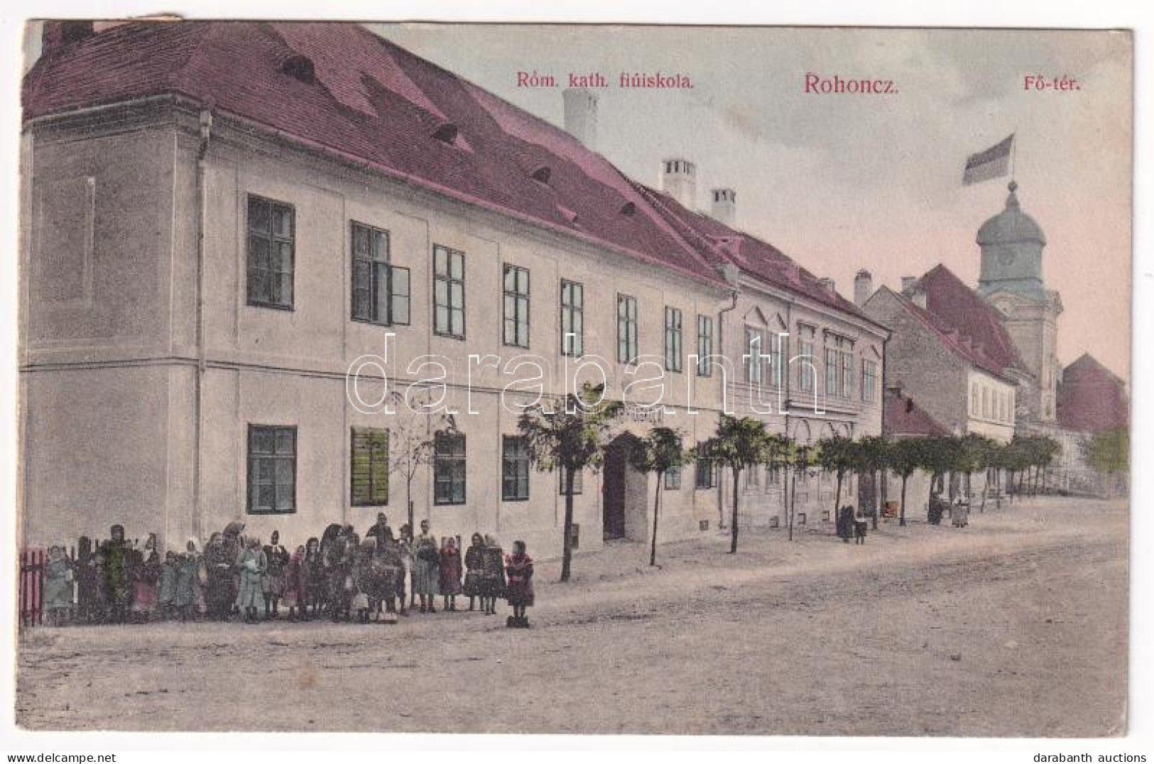 T4 1918 Rohonc, Rechnitz; Római Katolikus Fiú Iskola, Fő Tér / Jungenschule, Hauptplatz / Boy School, Main Square (vágot - Unclassified