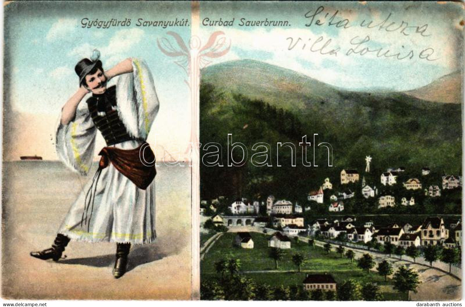 T2/T3 1910 Savanyúkút, Sauerbrunn; Gyógyfürdő, Folklór / Curbad / Spa, Folklore. M. Stelzmüller. Art Nouveau - Ohne Zuordnung