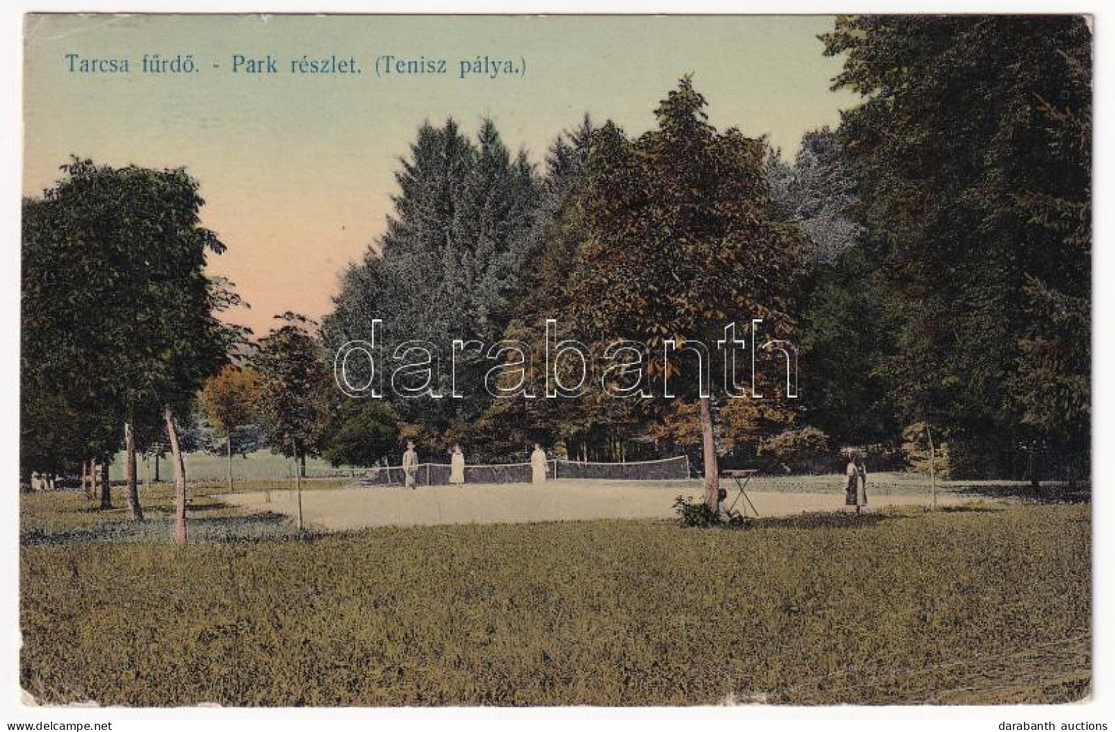 T2/T3 1912 Tarcsafürdő, Bad Tatzmannsdorf; Park és Teniszpálya. Stern J. Fényképész Kiadása / Tennis Court, Sport (EK) - Unclassified