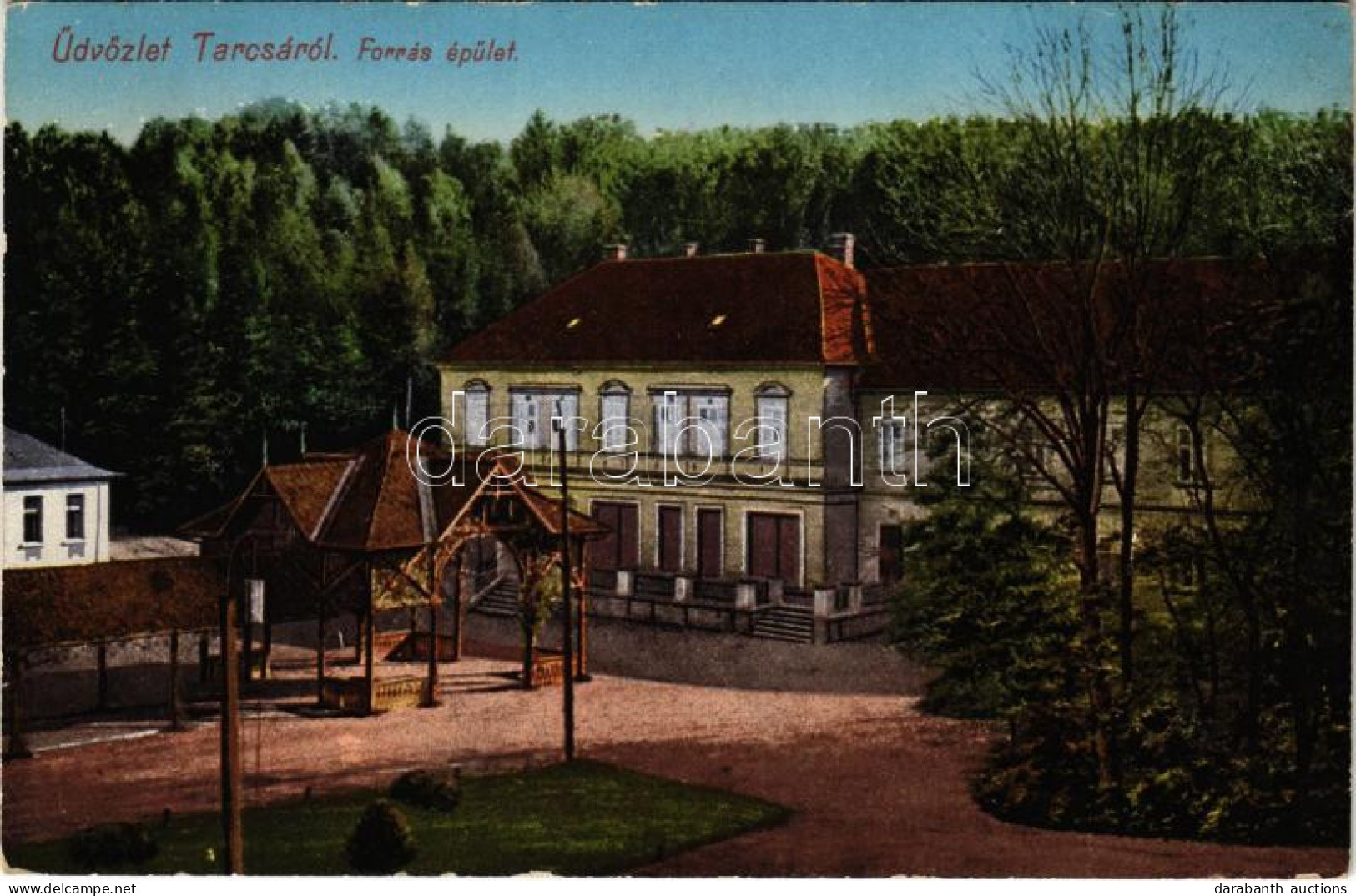 * T2/T3 1912 Tarcsa, Tarcsafürdő, Bad Tatzmannsdorf; Forrás-épület. Brüder Farkas Kiadása / Hotel / Spa (EK) - Zonder Classificatie