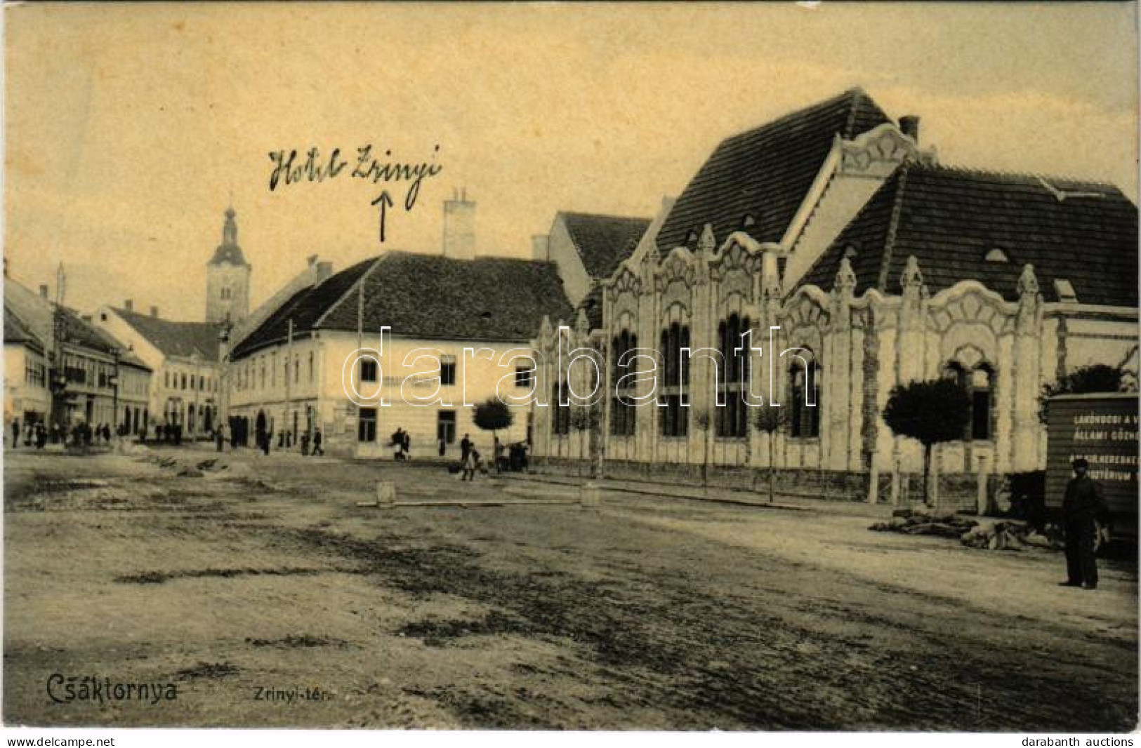 T2 1910 Csáktornya, Cakovec; Zrínyi Tér és Szálloda. Fischel Fülöp (Strausz Sándor) Kiadása / Hotel And Square - Ohne Zuordnung