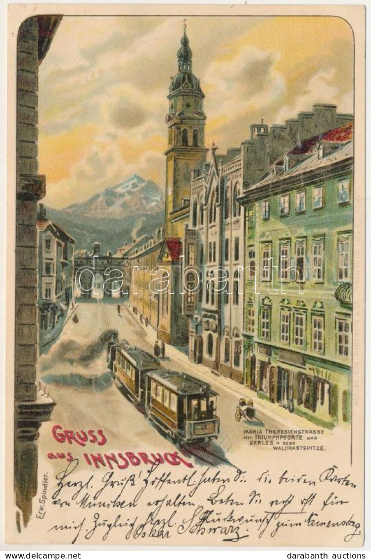 T2 1899 (Vorläufer) Innsbruck (Tirol), Maria Theresienstrasse Mit Triumphpforte Und Serles Oder Waldrastspitze / Street  - Zonder Classificatie