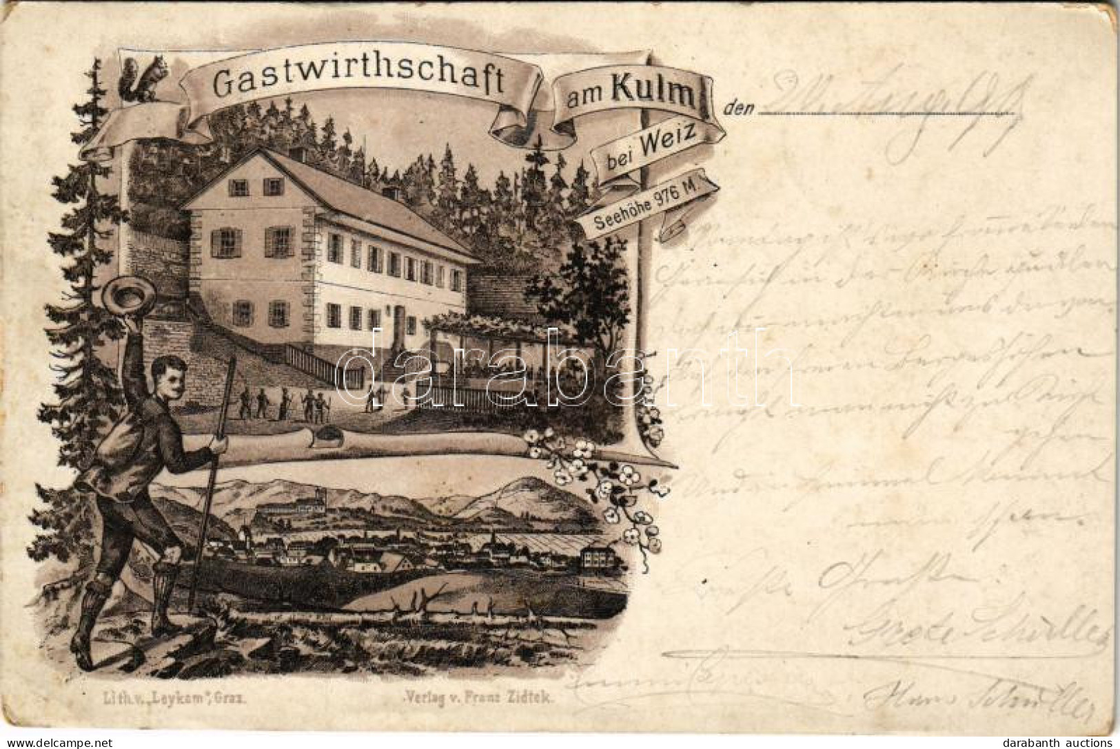 T2/T3 1899 (Vorläufer) Kulm Bei Weiz (Steiermark), Rest House. Lith. V. Leykam. Verlag V. Franz Zidtek Art Nouveau, Flor - Zonder Classificatie