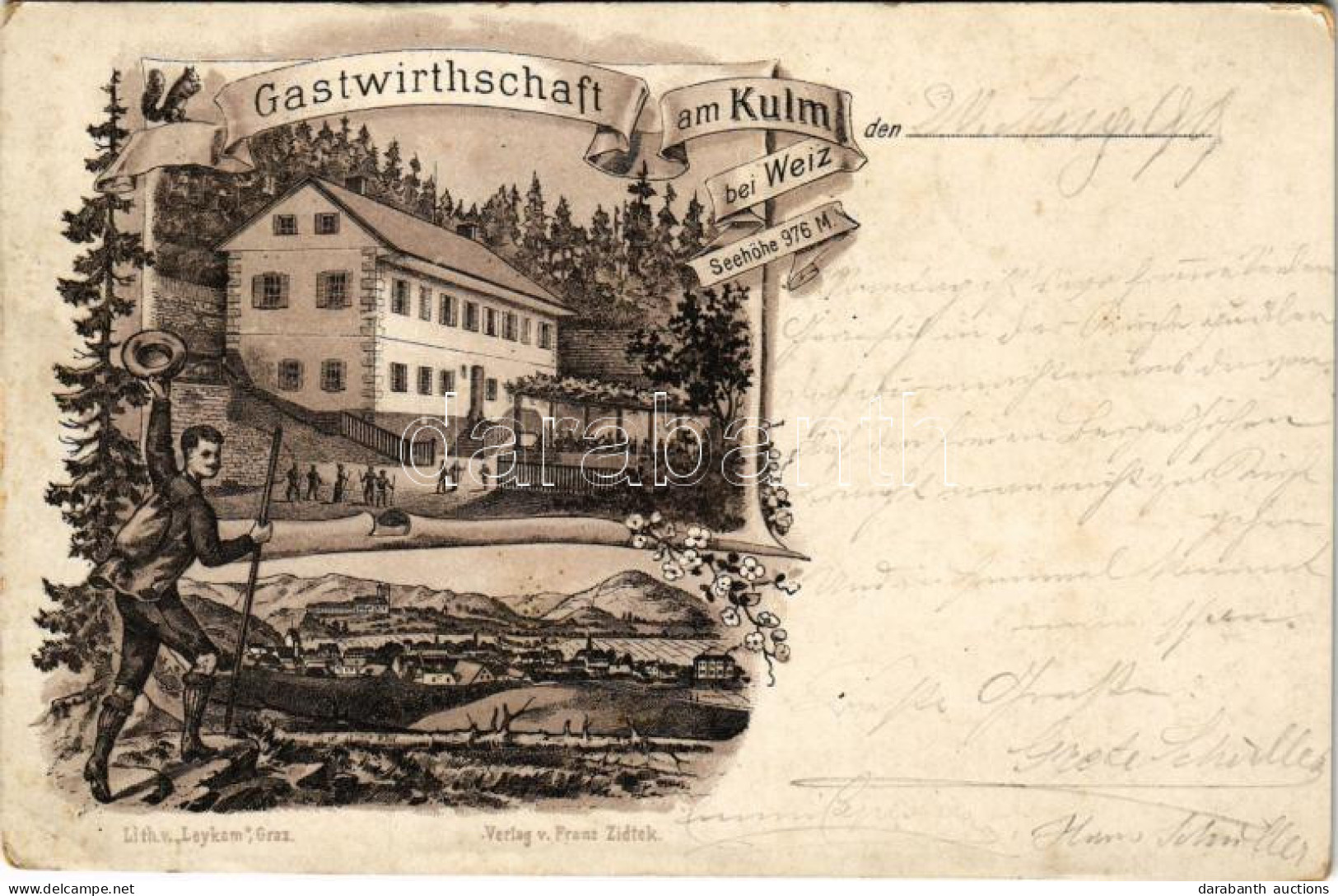T2/T3 1899 (Vorläufer) Kulm Bei Weiz (Steiermark), Rest House. Lith. V. Leykam. Verlag V. Franz Zidtek Art Nouveau, Flor - Non Classificati