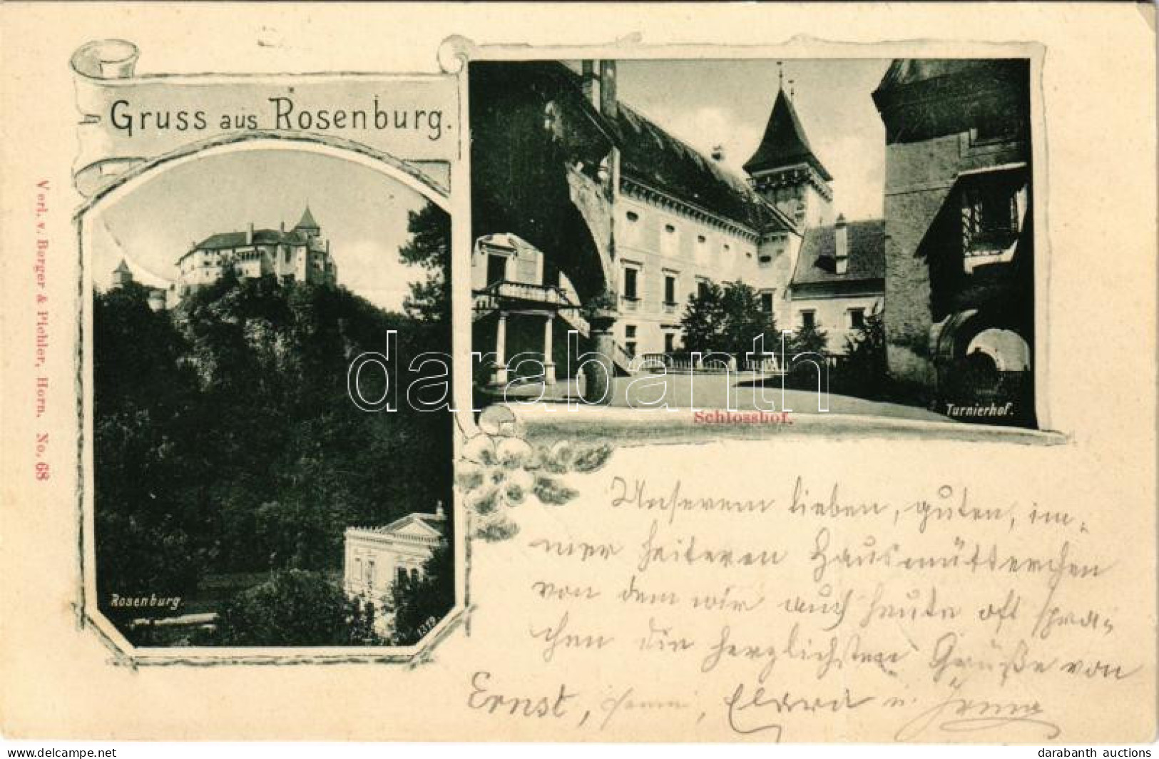 T3 1899 (Vorläufer) Rosenburg (Horn), Schlosshof, Turnierhof / Castle Court Yard. Berger & Pichler Art Nouveau, Floral ( - Ohne Zuordnung