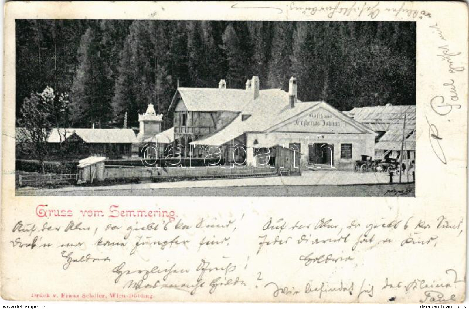 T2/T3 1898 (Vorläufer) Semmering, Gasthaus Erzherzog Johann / Inn. Druck V. Franz Schöler (EK) - Ohne Zuordnung