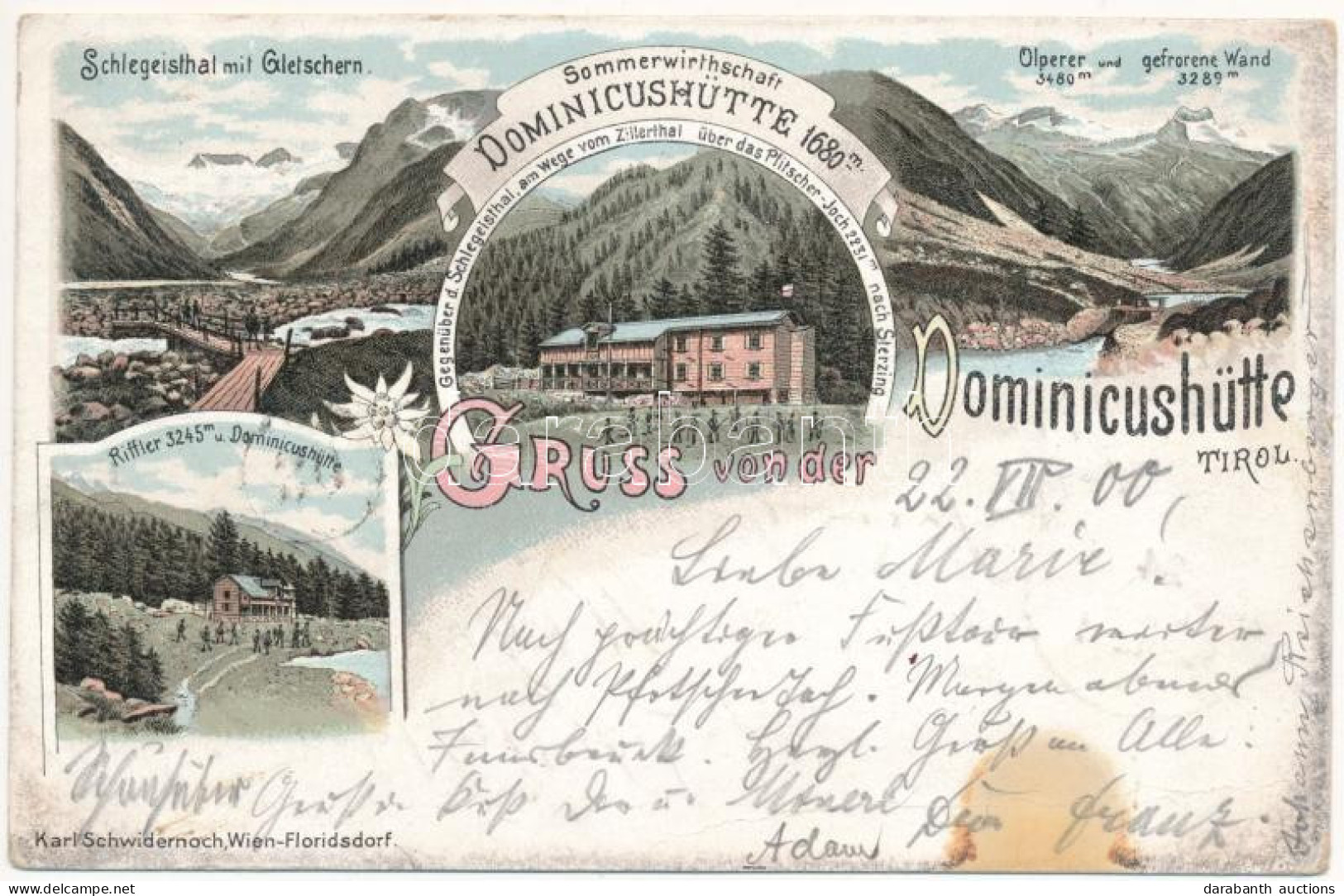 T3 1900 Tirol, Schlegeisthal-Zillerthal, Gruss Von Der Dominicushütte, Olperer Und Gefrorene Wand, Riffler / Mountain To - Non Classés