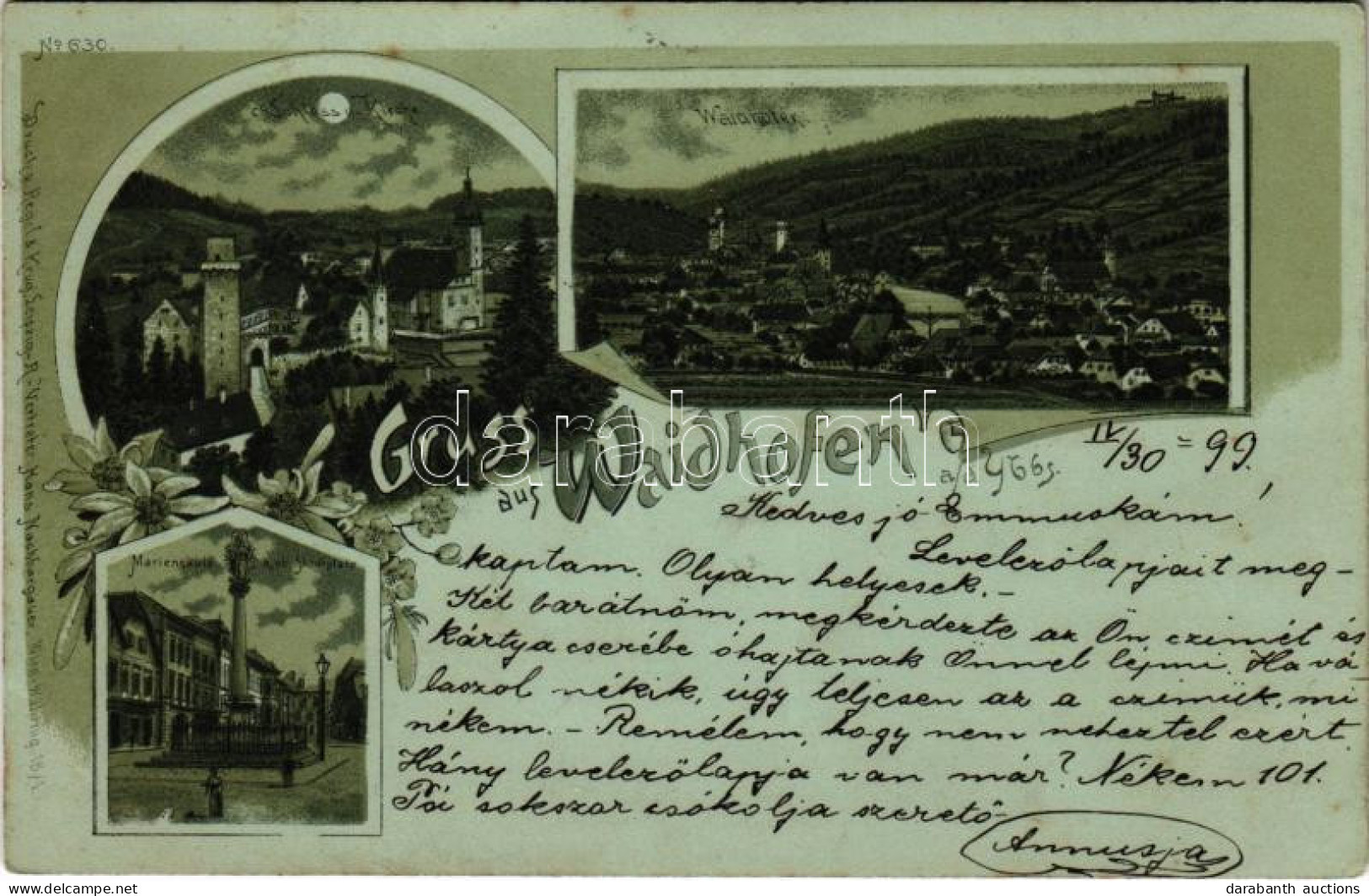 T2/T3 1899 (Vorläufer) Waidhofen An Der Ybbs, Schloss U. Kirche, Mariensäule Am Ob. Stadtplatz / Castle, Church, General - Ohne Zuordnung
