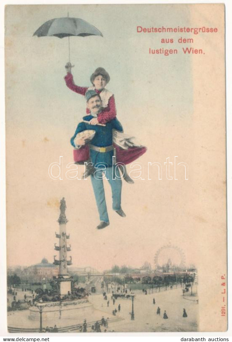 * T2/T3 1906 Wien, Vienna, Bécs; Deutschmeistergrüsse Aus Dem Lustigen Wien. Prater / Amusement Park. Montage With K.u.K - Ohne Zuordnung