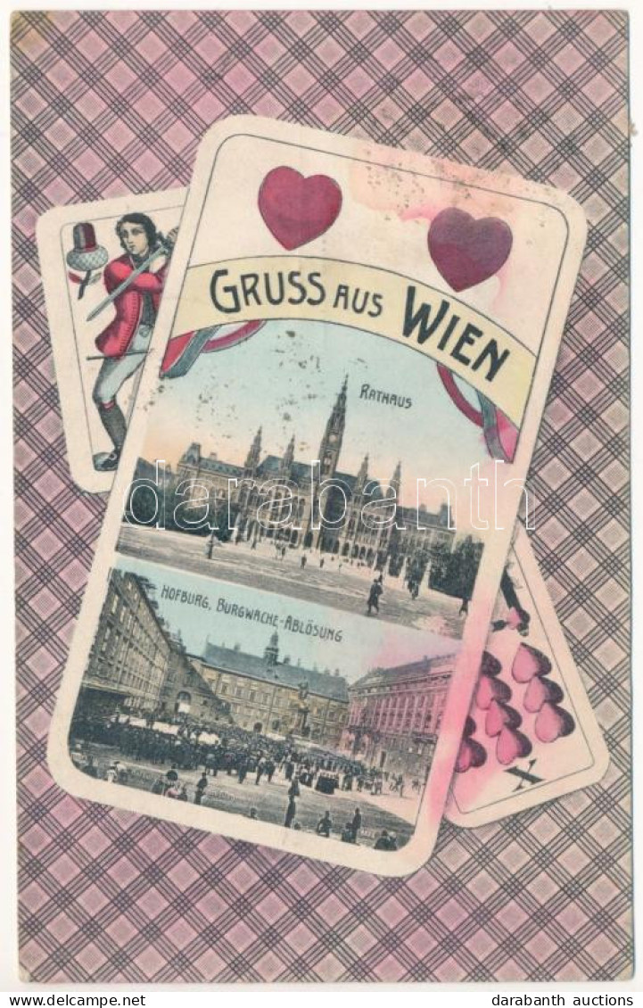 T2/T3 1907 Wien, Vienna, Bécs; Gruss Aus Wien. Rathaus, Hofburg, Burgwache-Ablösung. E.B.W.I. Lederer & Popper / Town Ha - Non Classificati