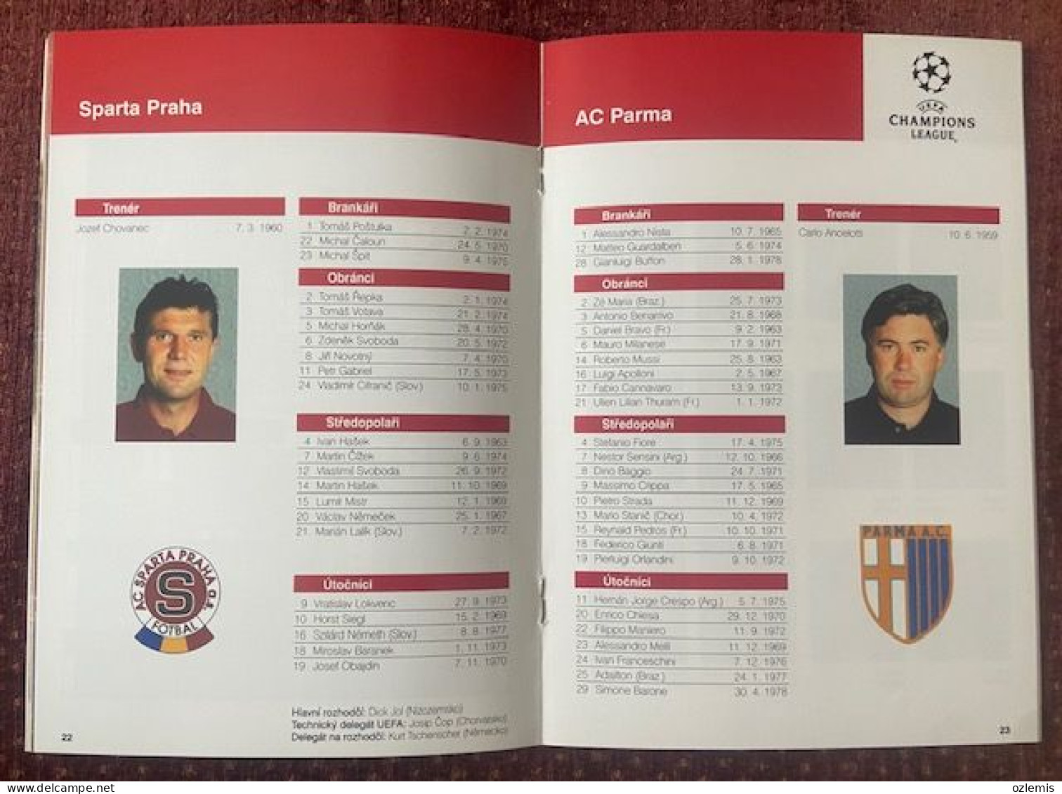 SPARTA PRAHA ,AC PARMA ,CHAMPIONS LEAGUE   ,MATCH SCHEDULE 1997 - Libri