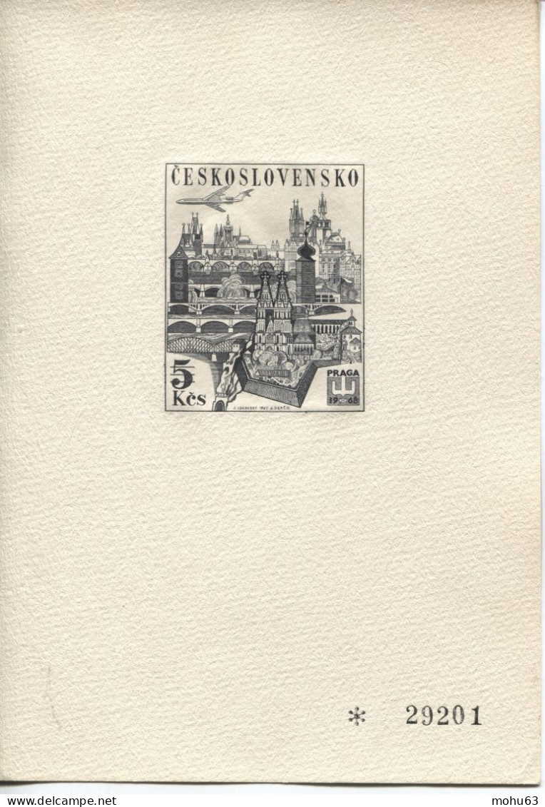 Tschechoslowakei # 1744 Schwarzdruck Prag Stadtansicht, Aus Ausstellungskatalog - Brieven En Documenten