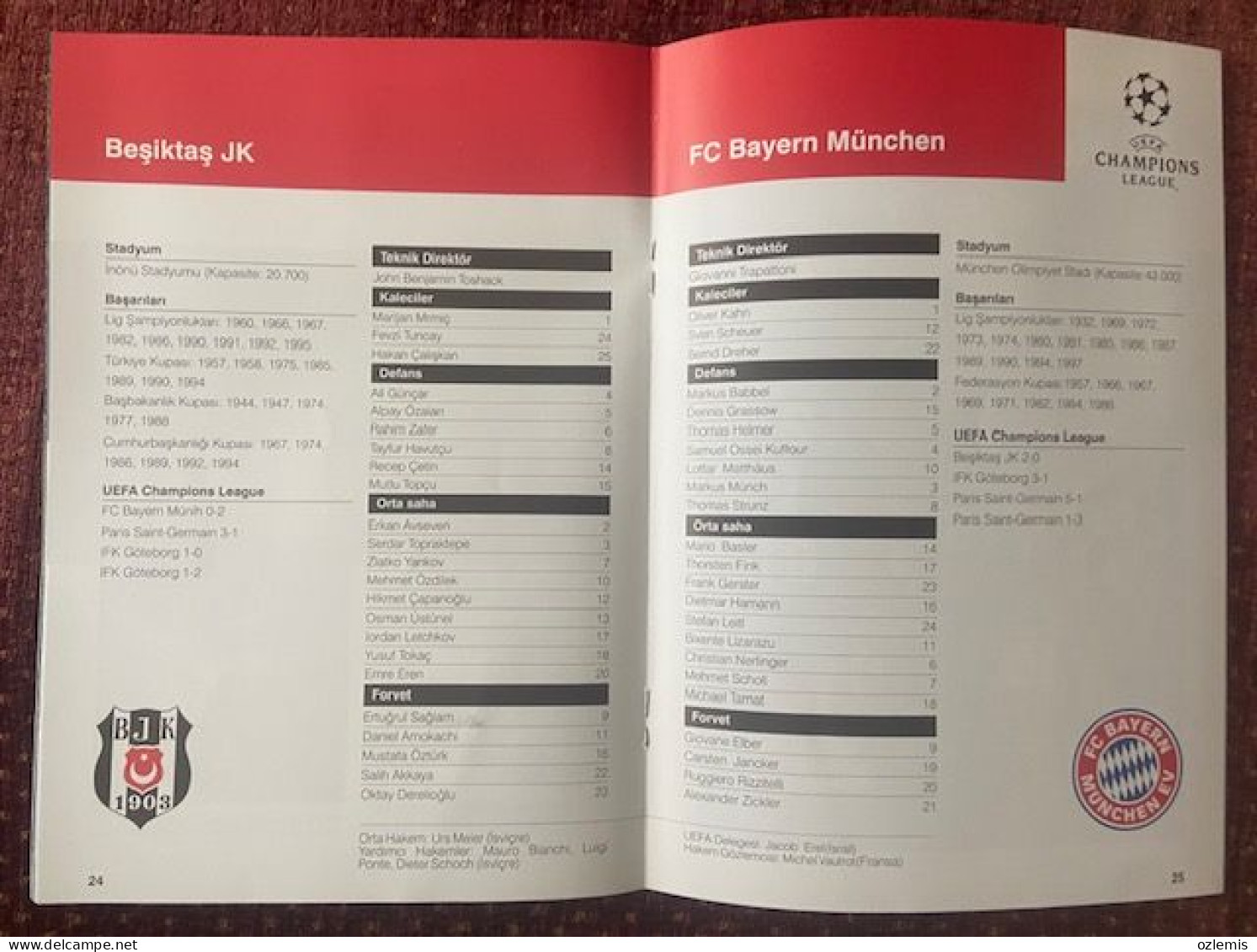 BESIKTAS ,BAYERN MUNCHEN ,CHAMPIONS LEAGUE   ,MATCH SCHEDULE 1997 - Bücher