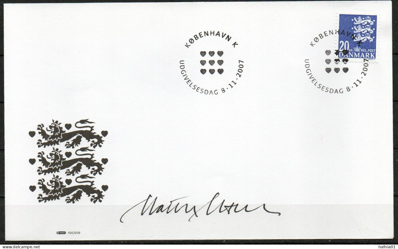 Martin Mörck. Denmark 2007. Coat Of Arms. Michel 1481 FDC. Signed. - FDC