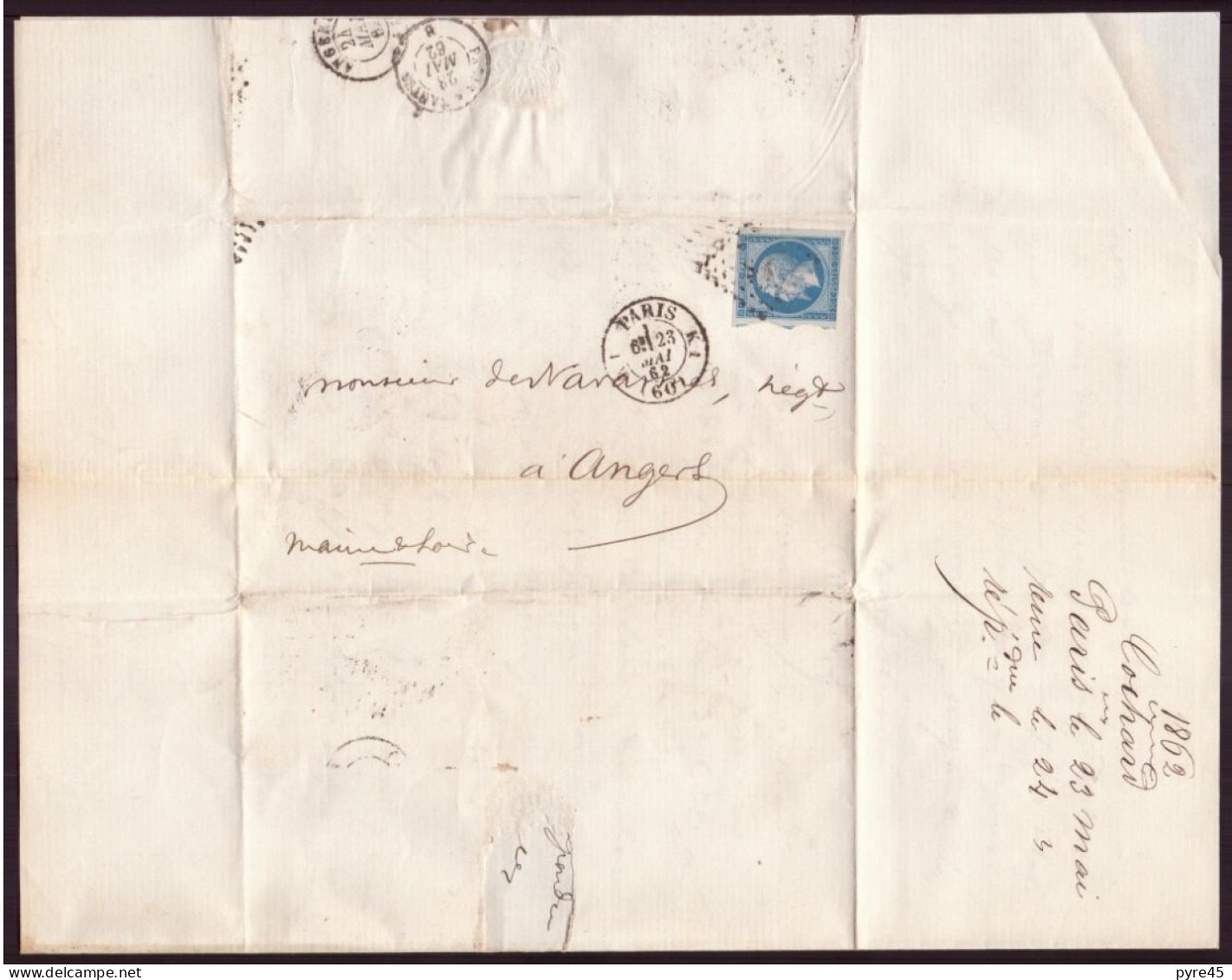 Lettre Manuscrite Du 23 Mai 1862 De Paris Pour Angers - Manuskripte