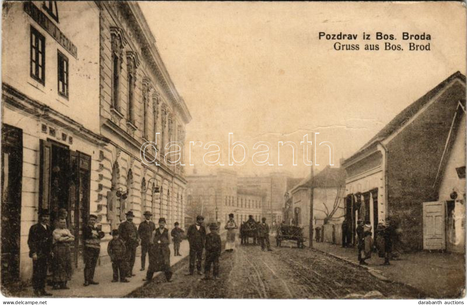 T3 1916 Bosanski Brod, Street View, Shop Of J. Fesach (fa) - Unclassified