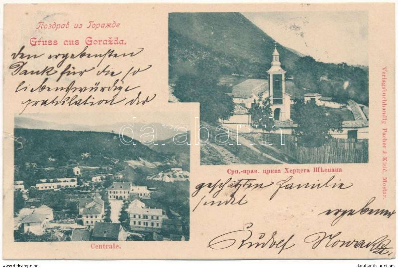 T4 1900 Gorazde, Gorazda; Centrale / General View, Serbian Orthodox Church (cut) - Zonder Classificatie