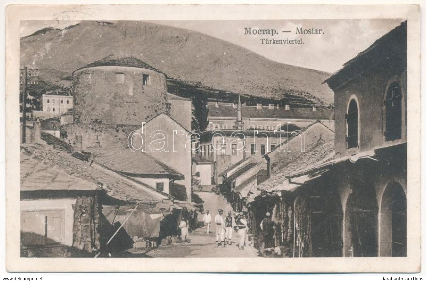 T2 1916 Mostar, Türkenviertel / Turkish District + "K. UND K. MILIT. POST MOSTAR" - Non Classés