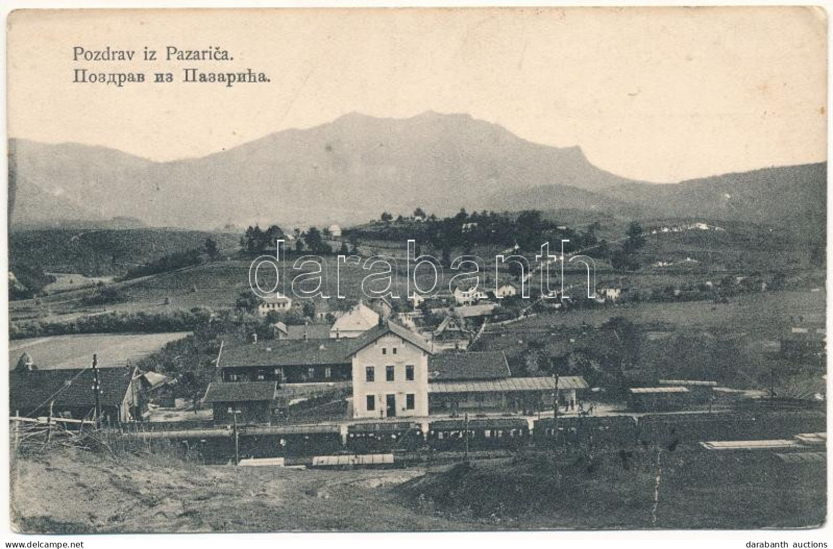 * T3 1917 Pazaric, General View With Railway Station, Train (Rb) - Zonder Classificatie